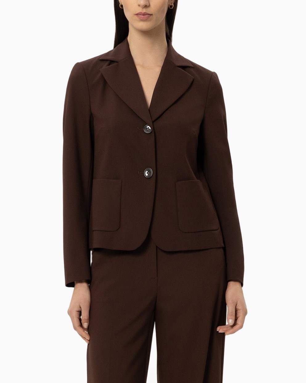 blazer, brown, two-button, pocketed, tailored