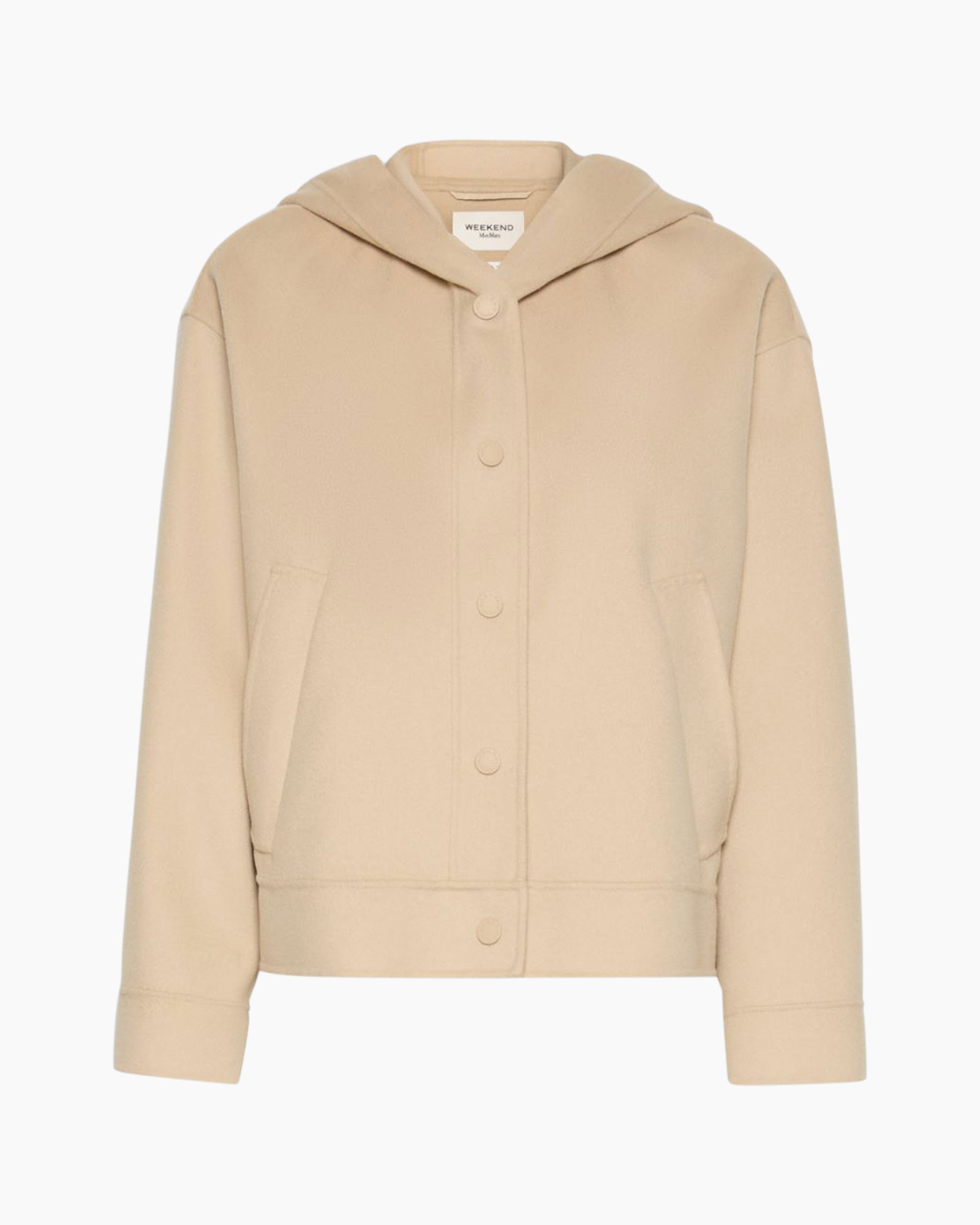 hooded, coat, beige, button-down, pockets