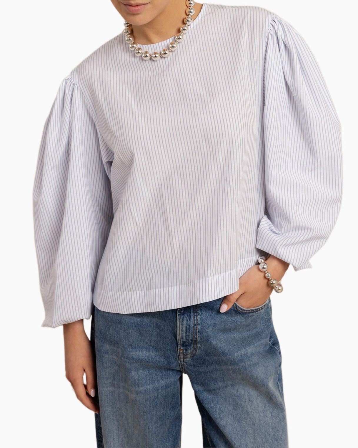 Blouse, Shirt, Long Sleeve, Jeans, Necklace