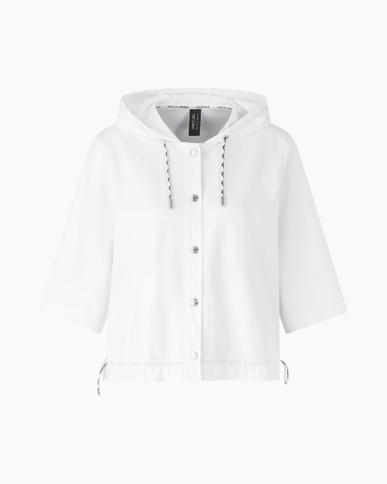 hoodie, white, short-sleeve, drawstring, button-down