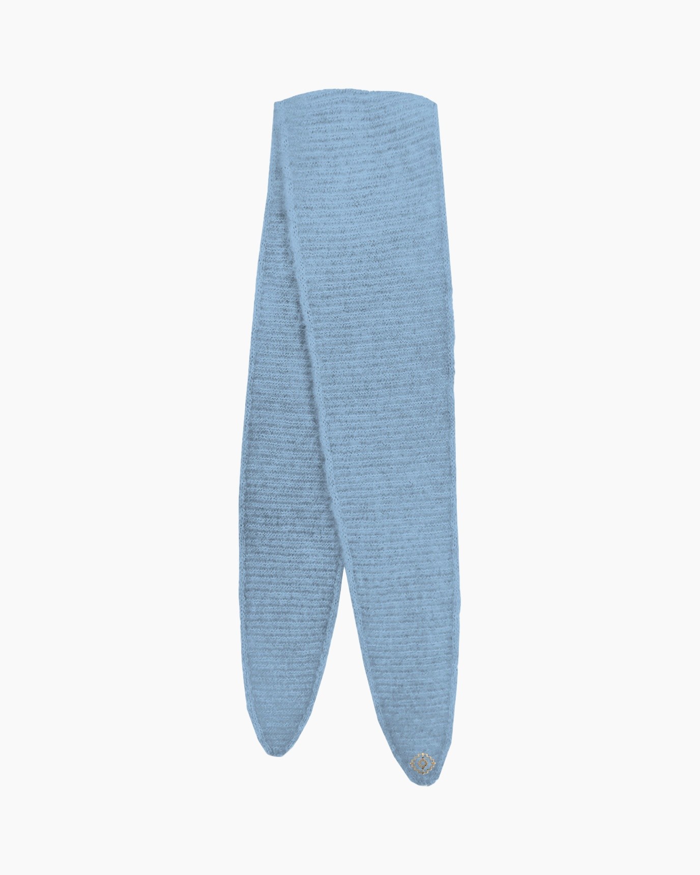 scarf, knit, light blue, plaid?, lary?