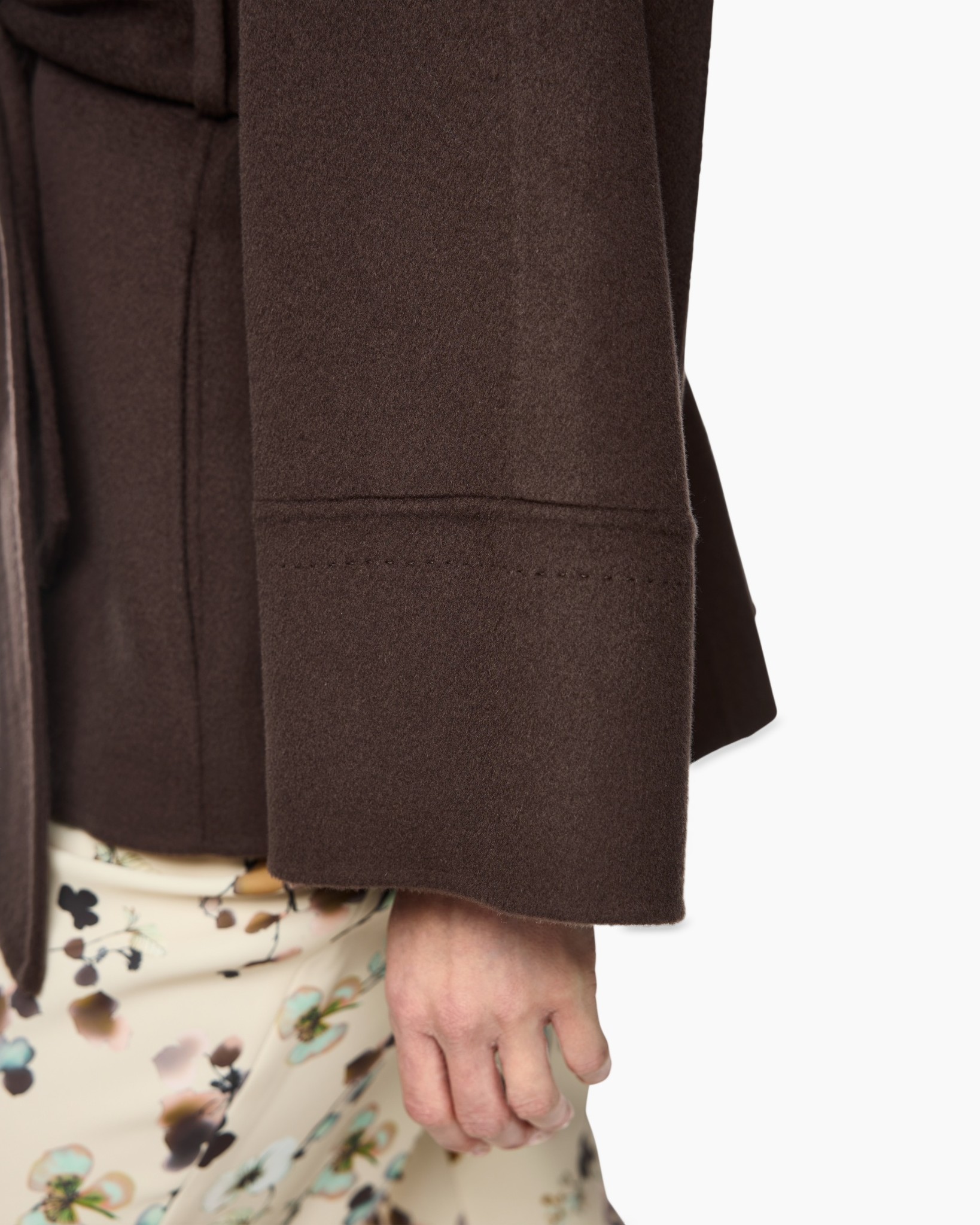 brown coat, long sleeve, wrist length, dark brown, soft fabric
