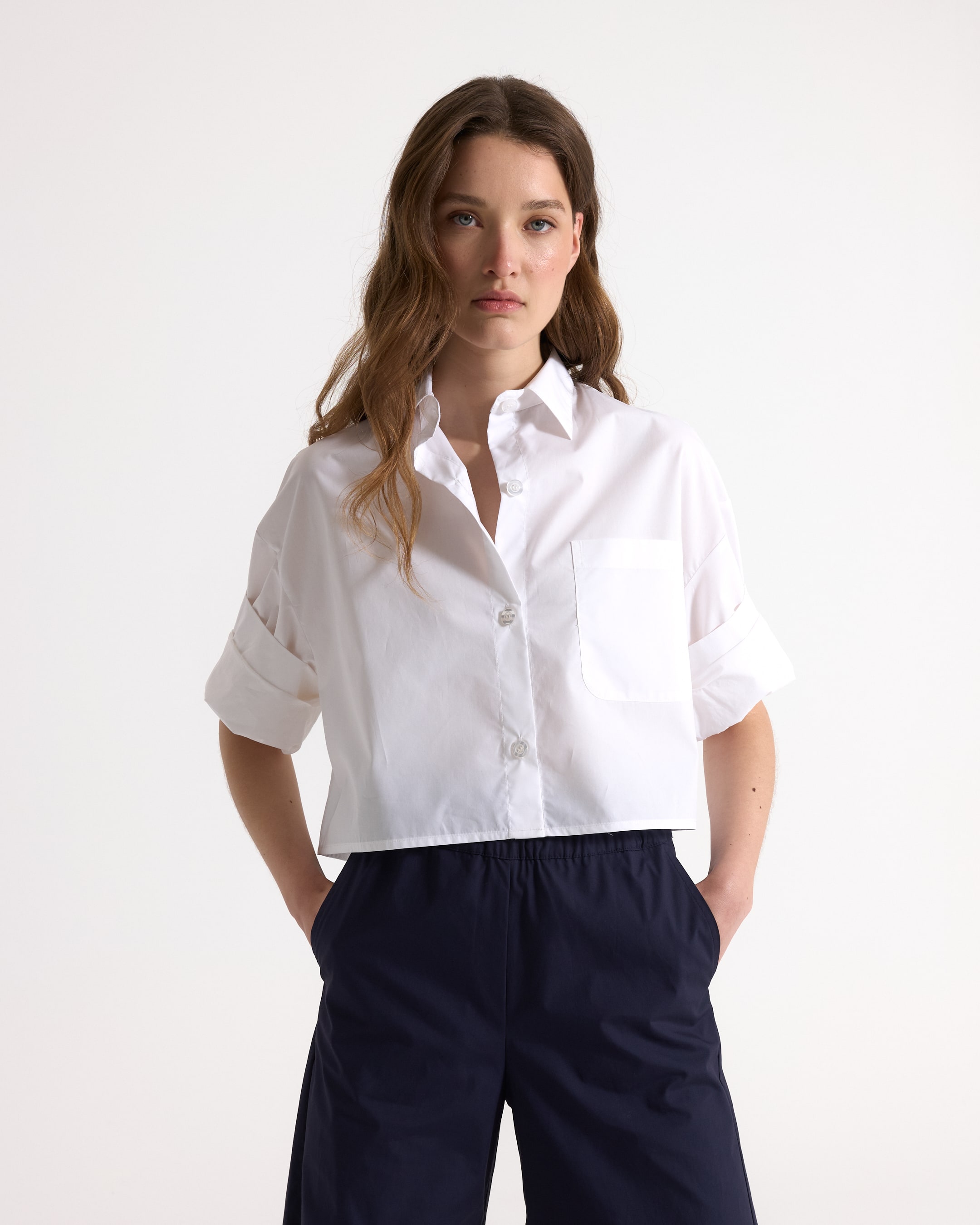 shirt, white, short-sleeve, pocket, collared