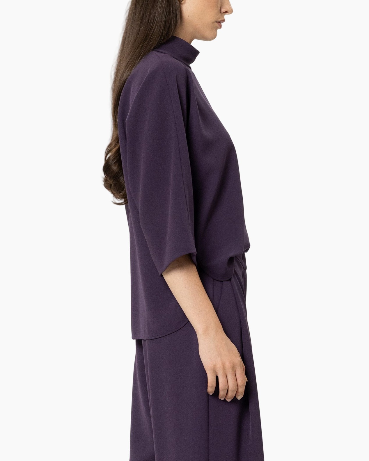purple, turtleneck, kimono-sleeves, dress, solid-color