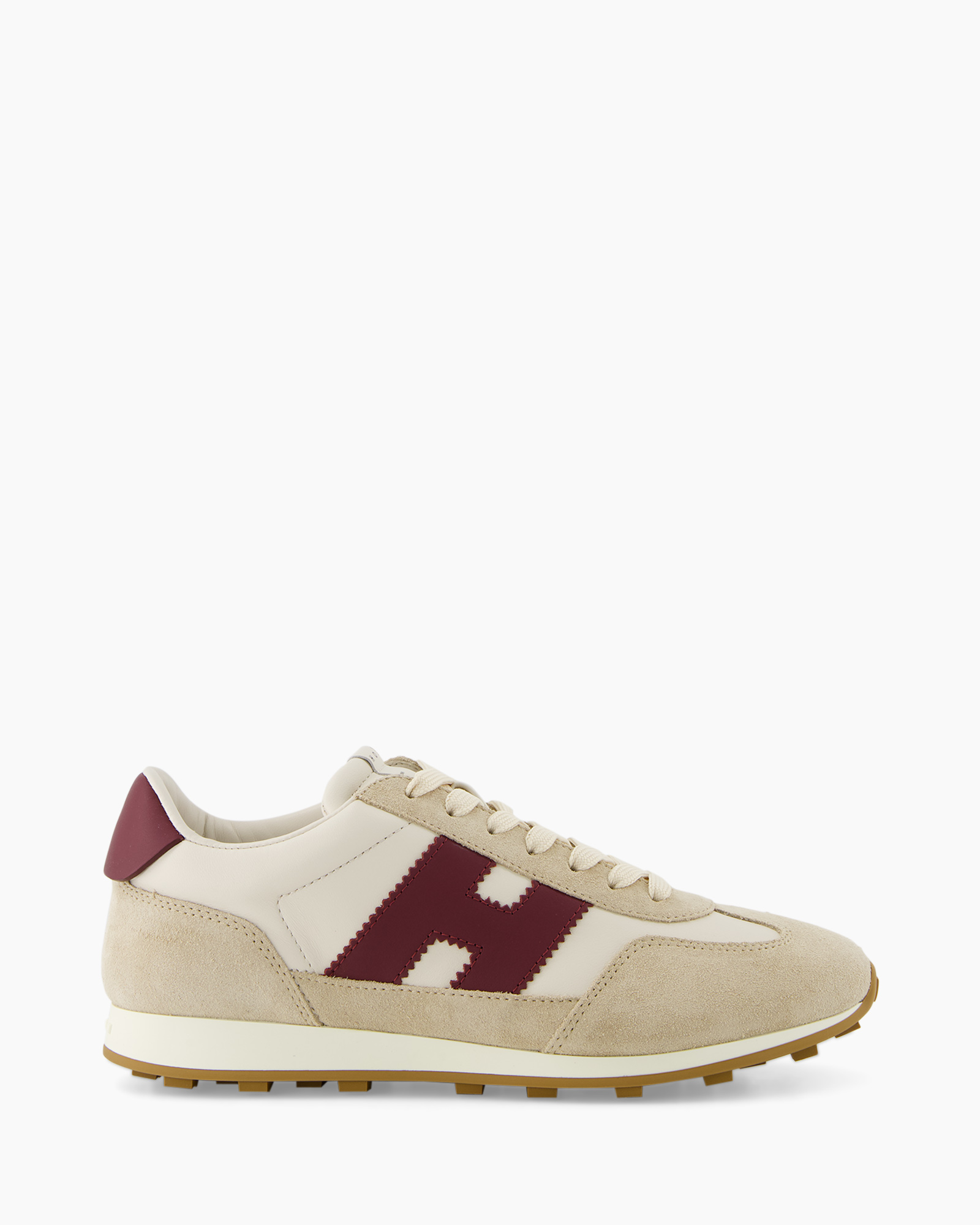 sneaker, basketball-shoe, lace-up, beige, red-logo