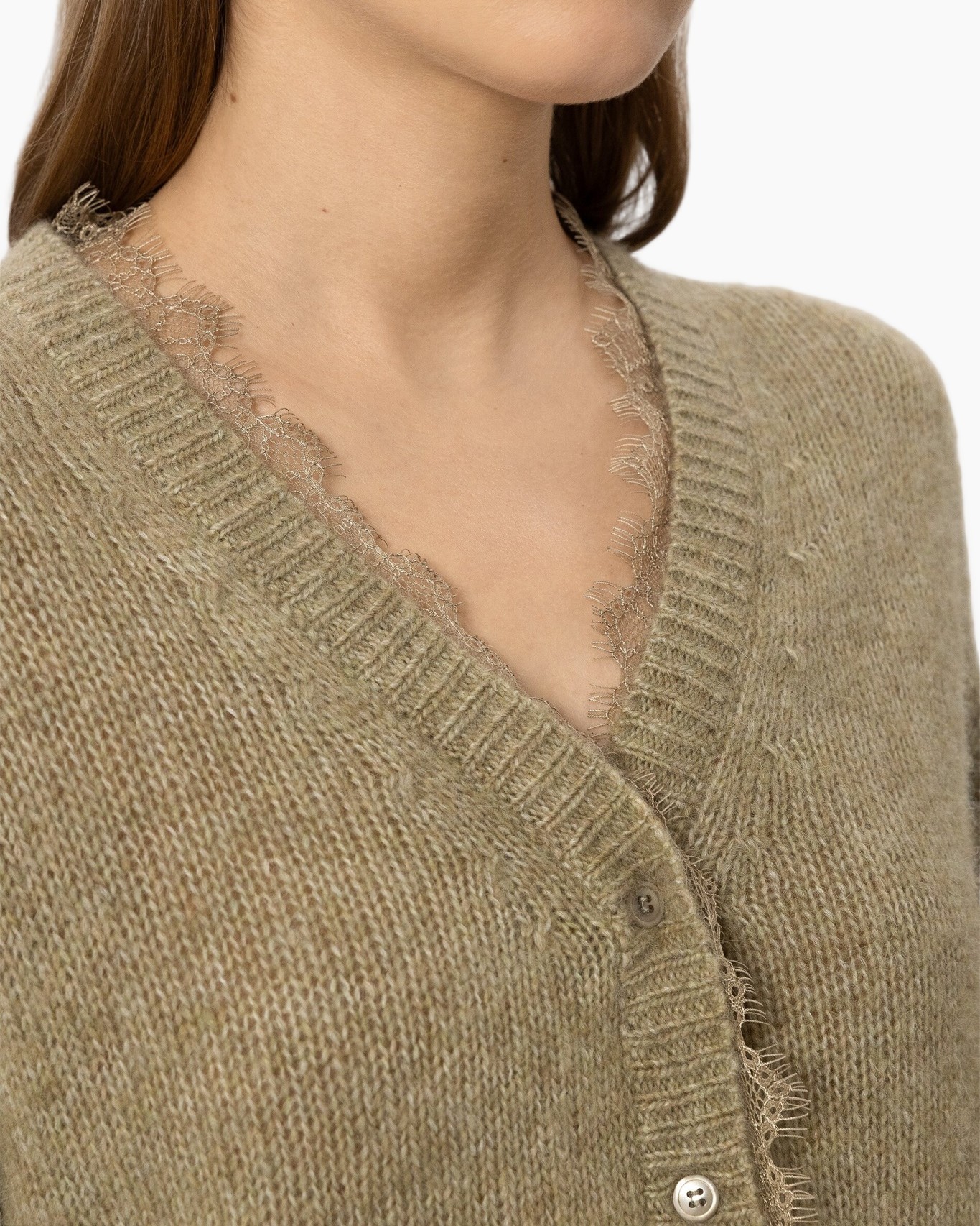 cardigan, knitwear, lace trim, beige, v-neck