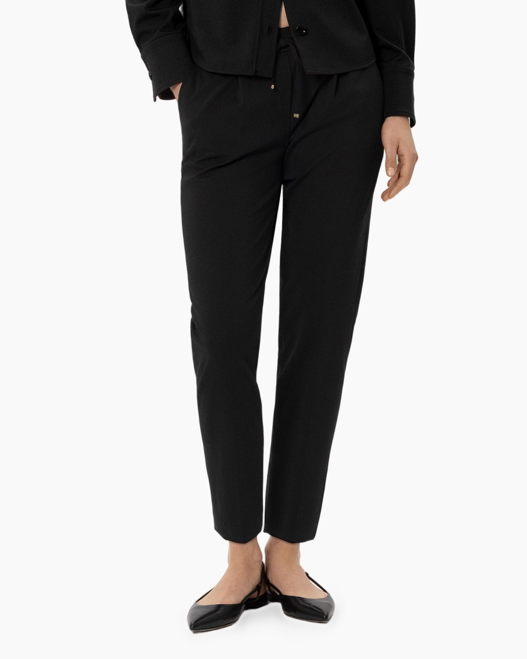 pants, black pants, slim fit, ankle length, flat shoes