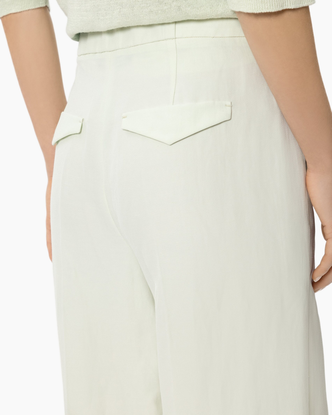 pocket, back view, pants, wide leg, light color, pants, trousers, back pocket, pocket detail, light green