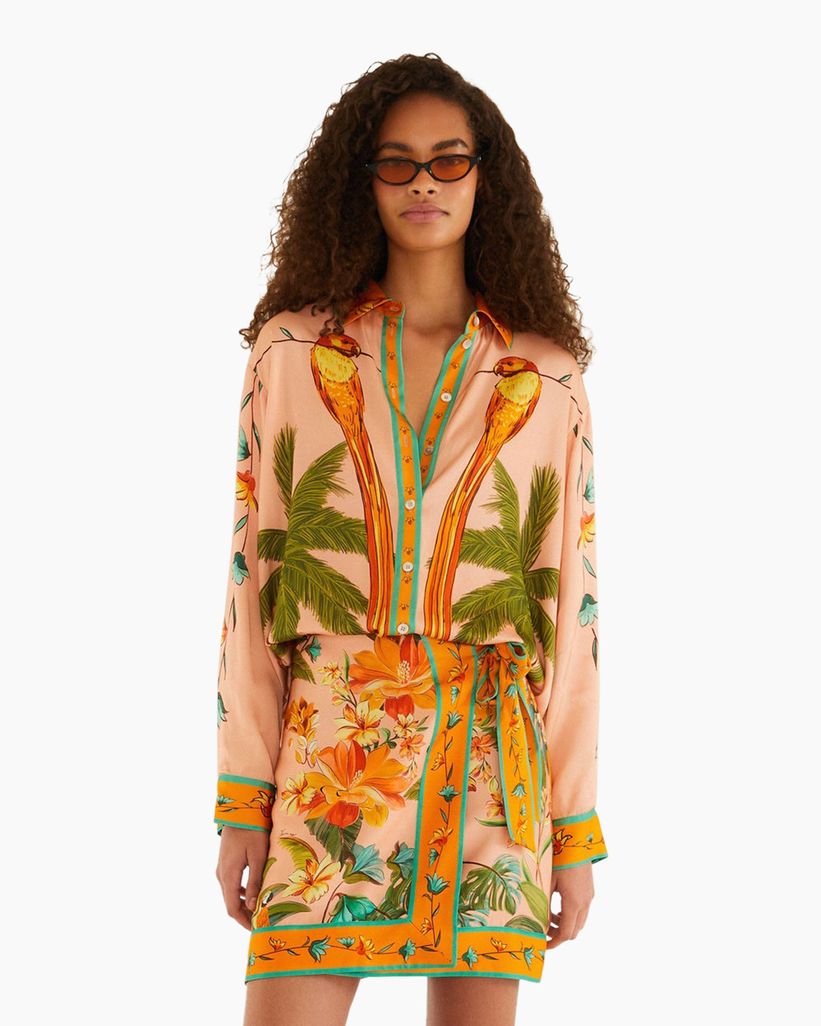 shirt, blouse, floral, palm, print