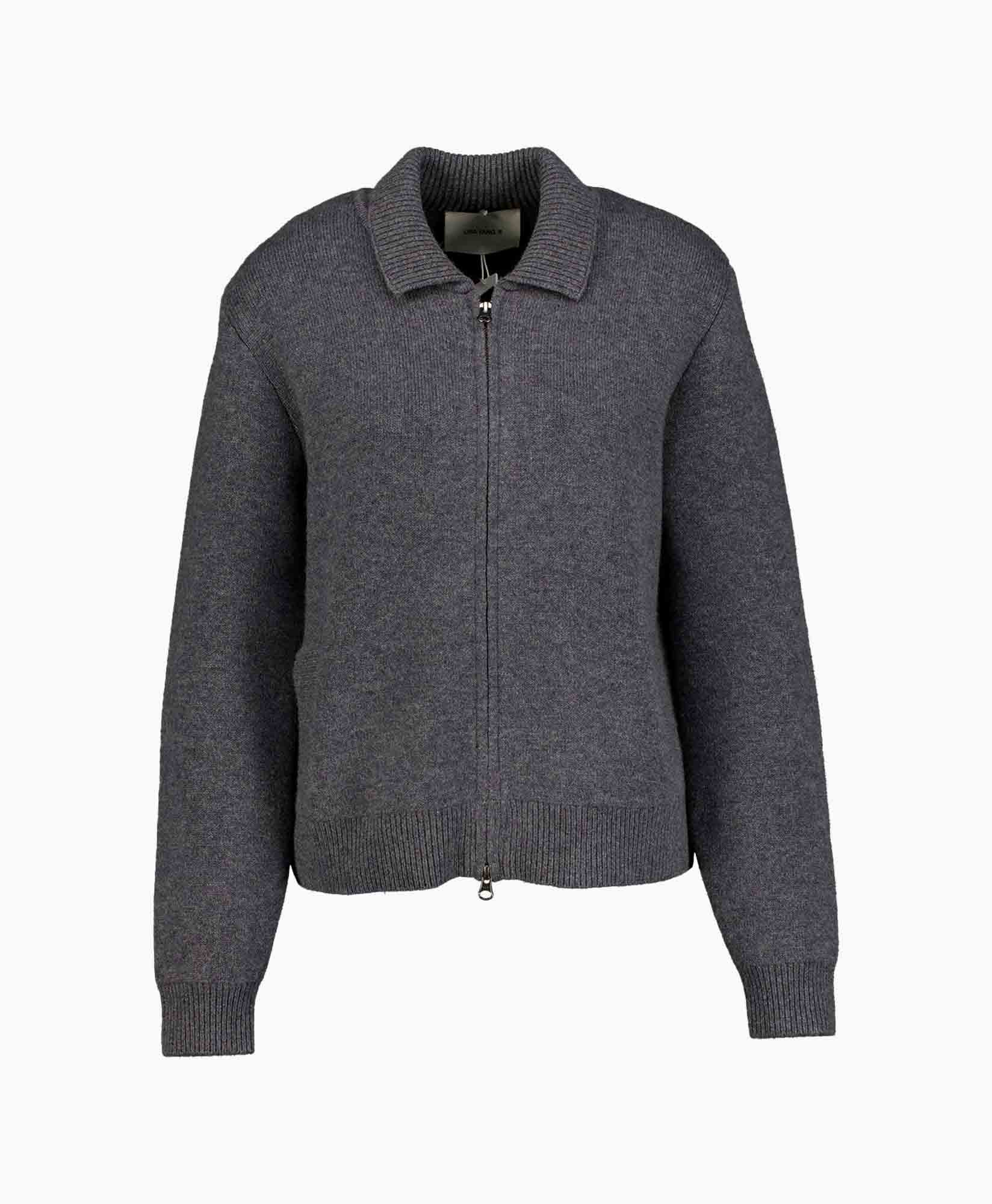 cardigan, zipper, knit, gray, ribbed hem
