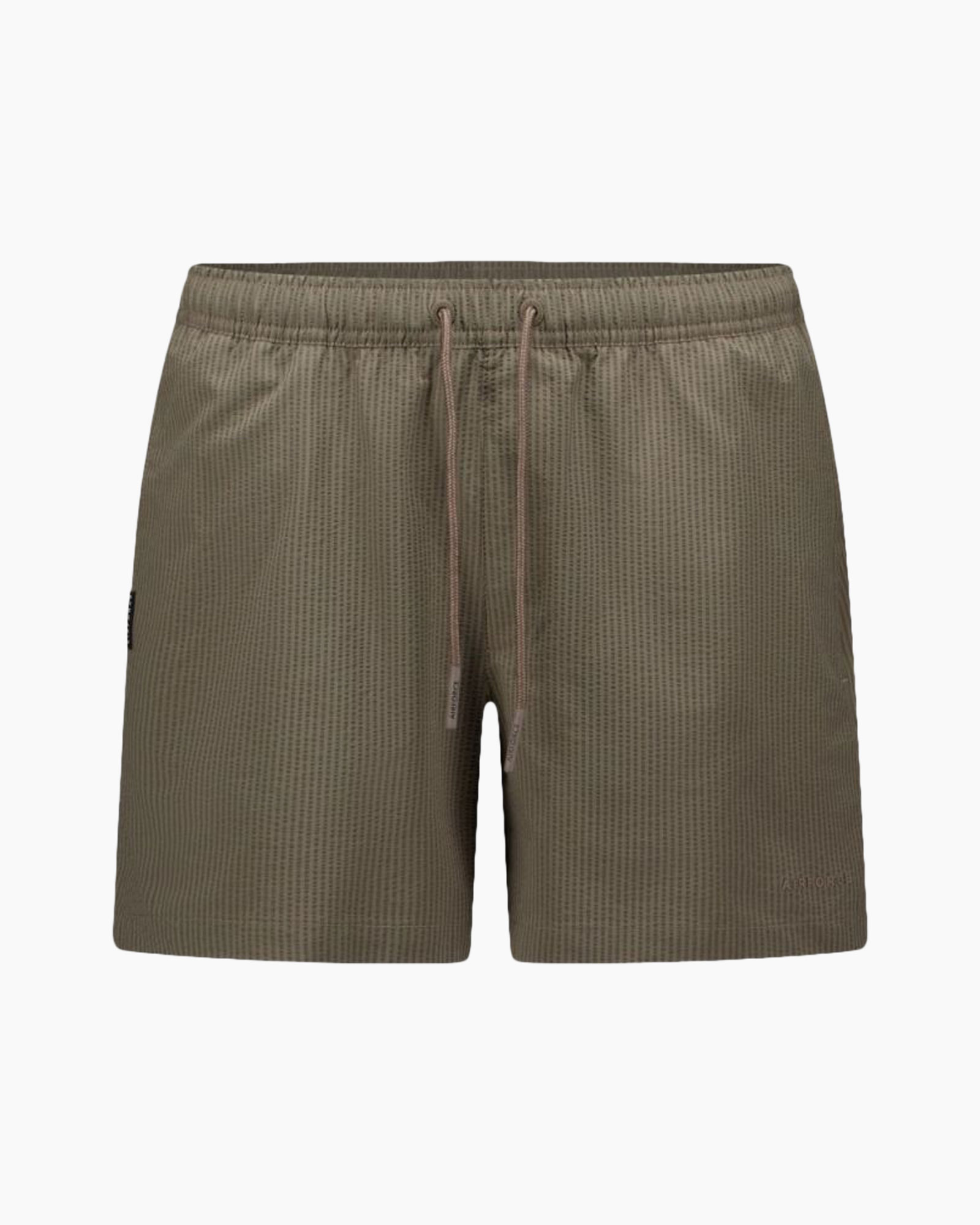 shorts, drawstring, elastic waistband, mesh texture, olive