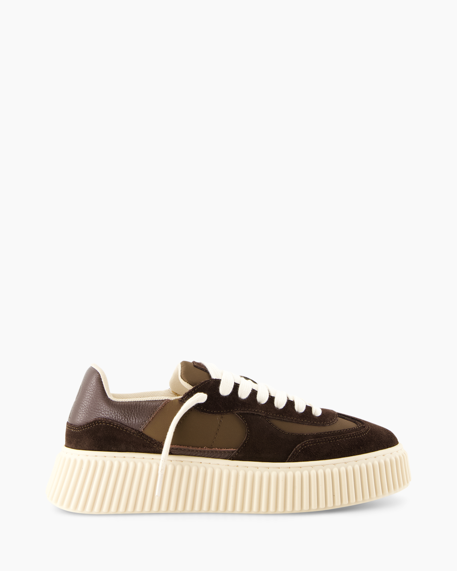 sneaker, shoe, platform sole, brown, lacing
