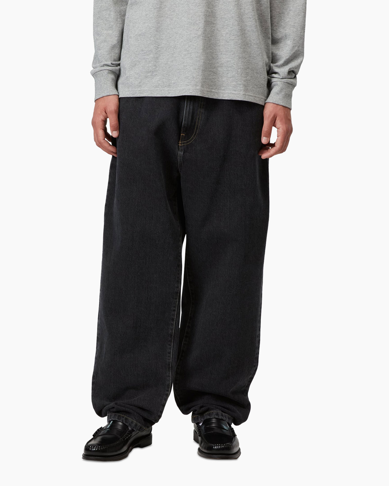 pants, baggy jeans, loose fit, denim, dark wash