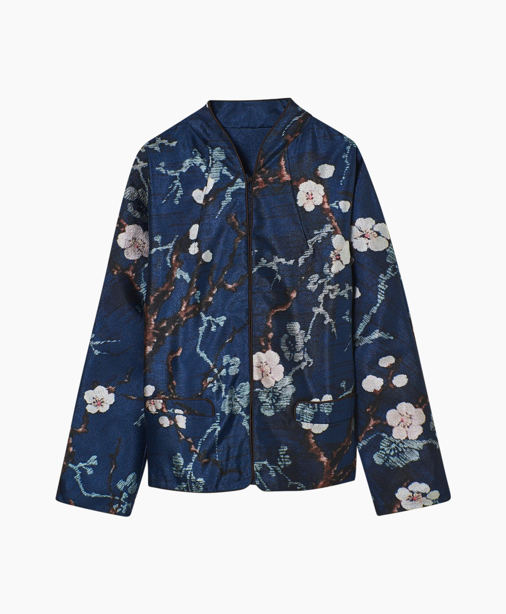 jacket, flower print, denim, long-sleeve, cardigan