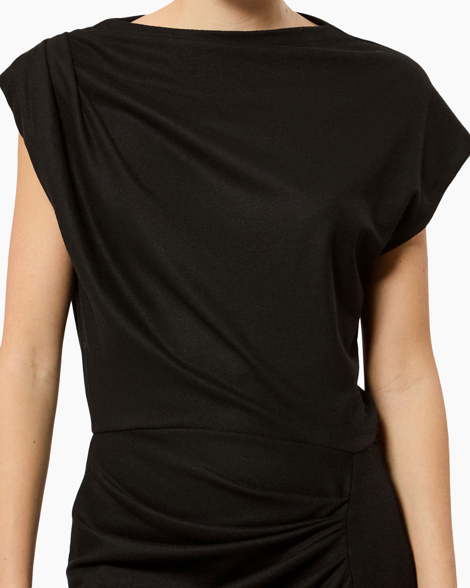 black, top, t-shirt, knit, asymmetric-wrap