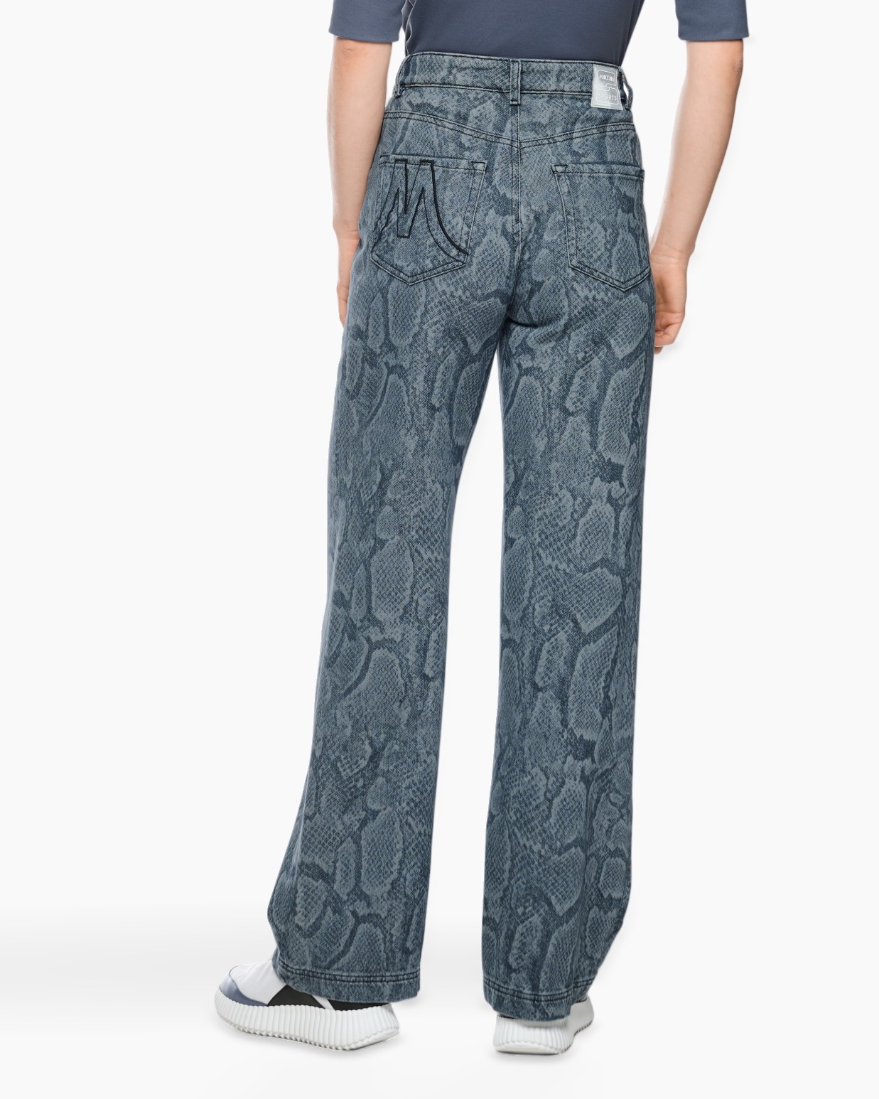 wide-leg, snake pattern, denim pants, high-waisted belt, blue-gray, pants, jeans, snake print, wide leg, denim
