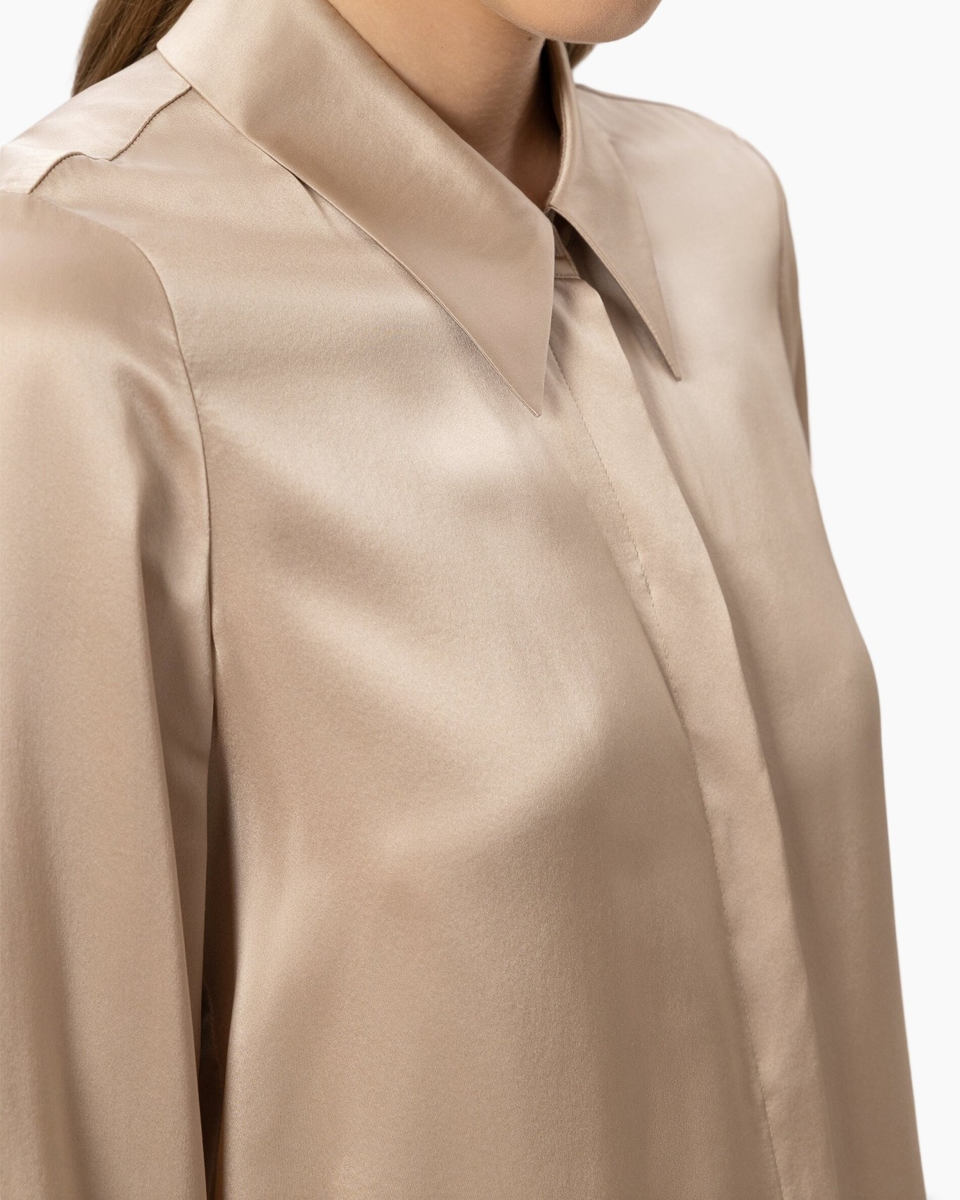 silk, blouse, collared, beige, long-sleeve