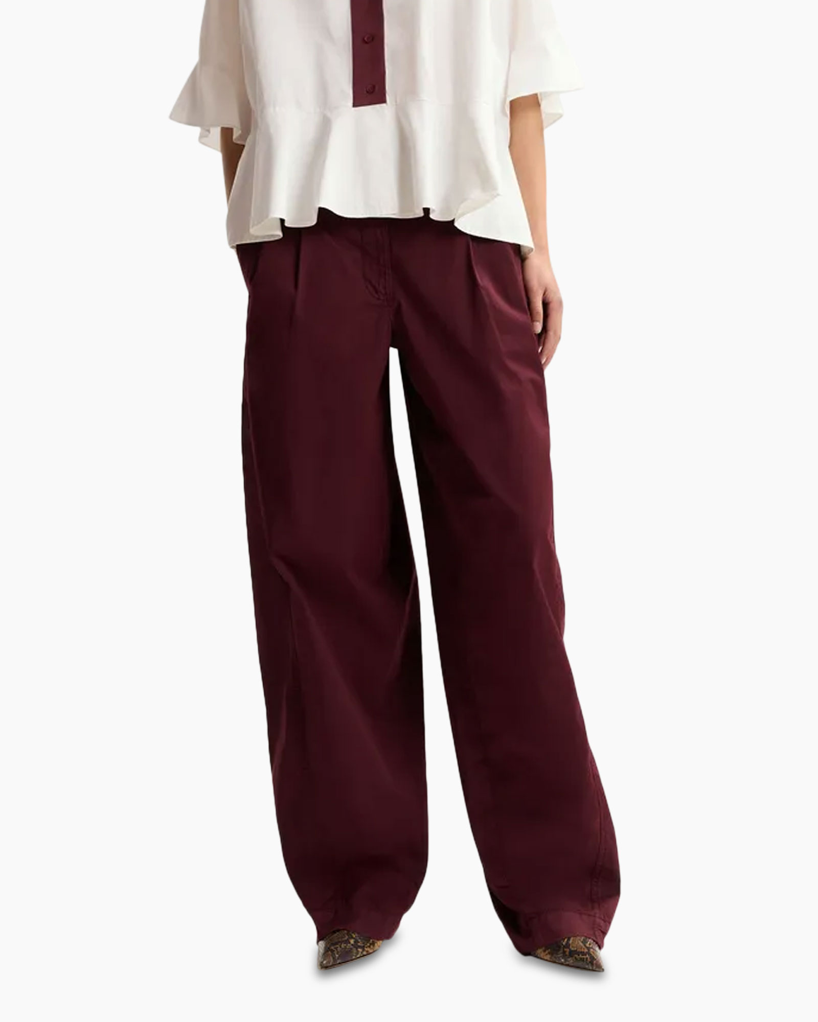 pants, wide-leg, burgundy, casual, trousers