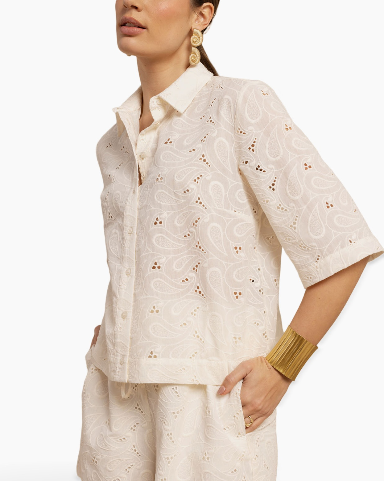 linen, paisley, embroidery, short-sleeve, loose fit