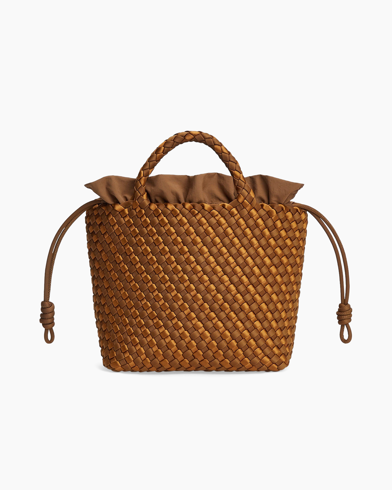 woven bag, basket bag, brown tote, handbag, drawstring