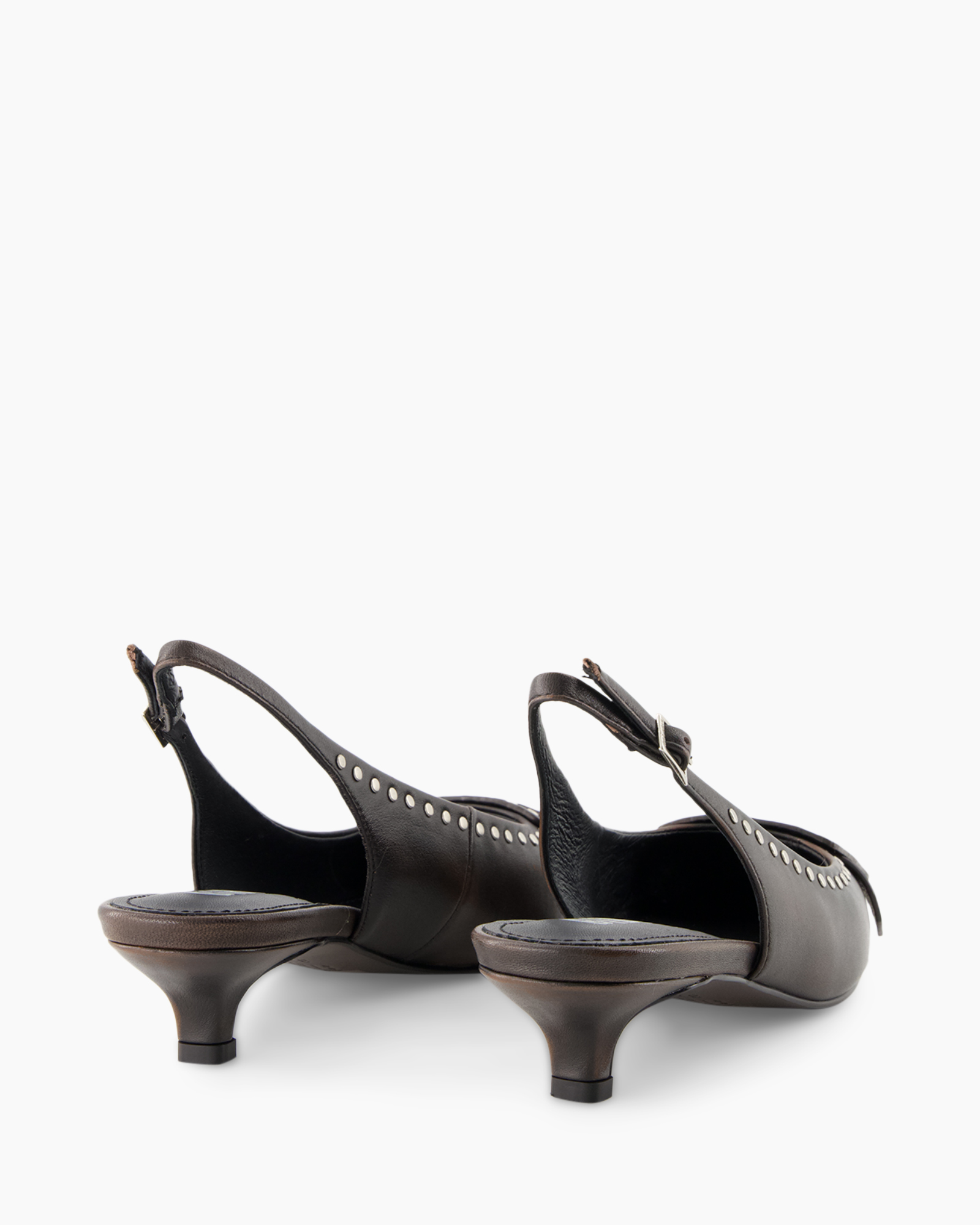 slingback heels, black, mid heel, perforated, leather