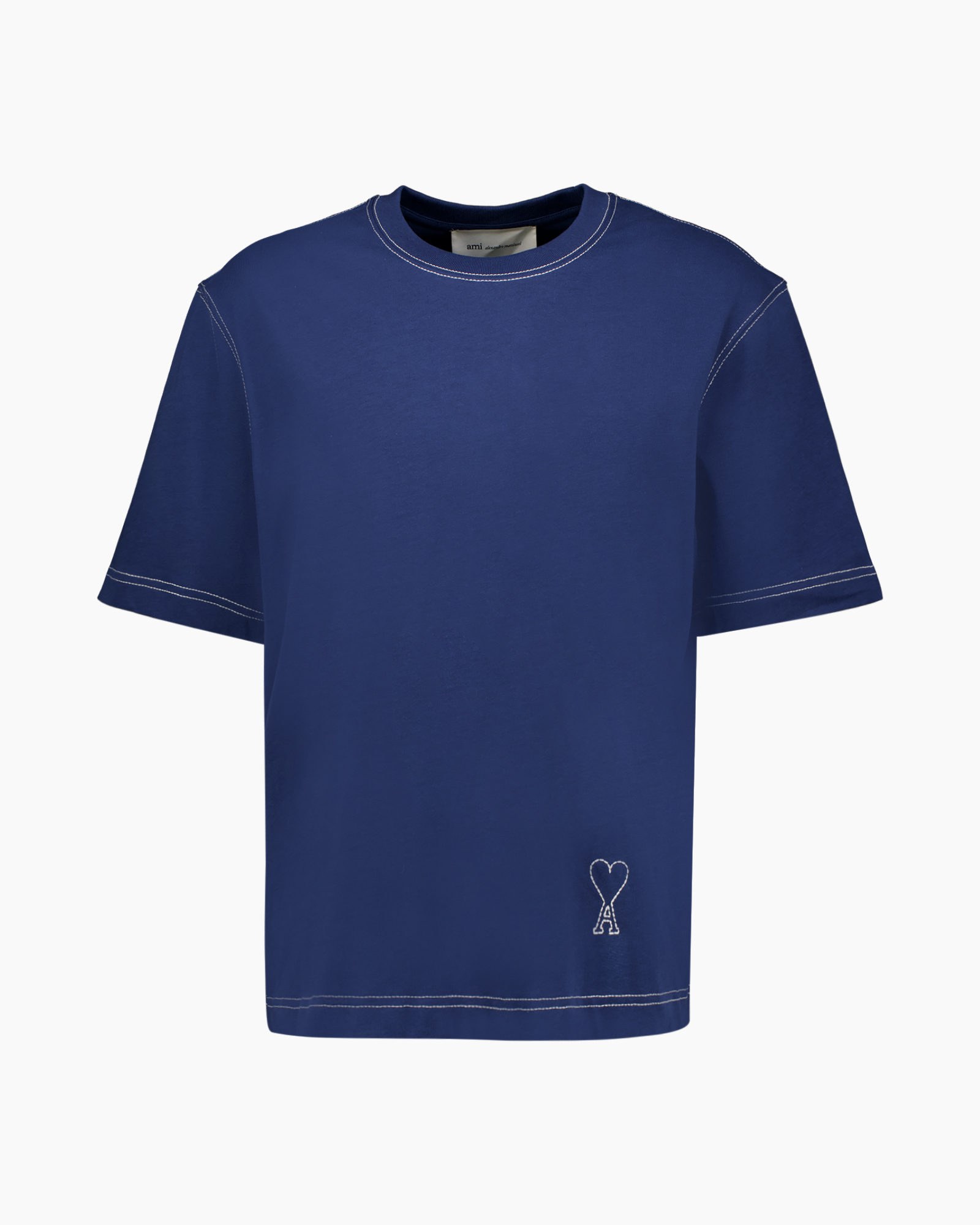 t-shirt, short sleeve, blue, stitching, heart motif