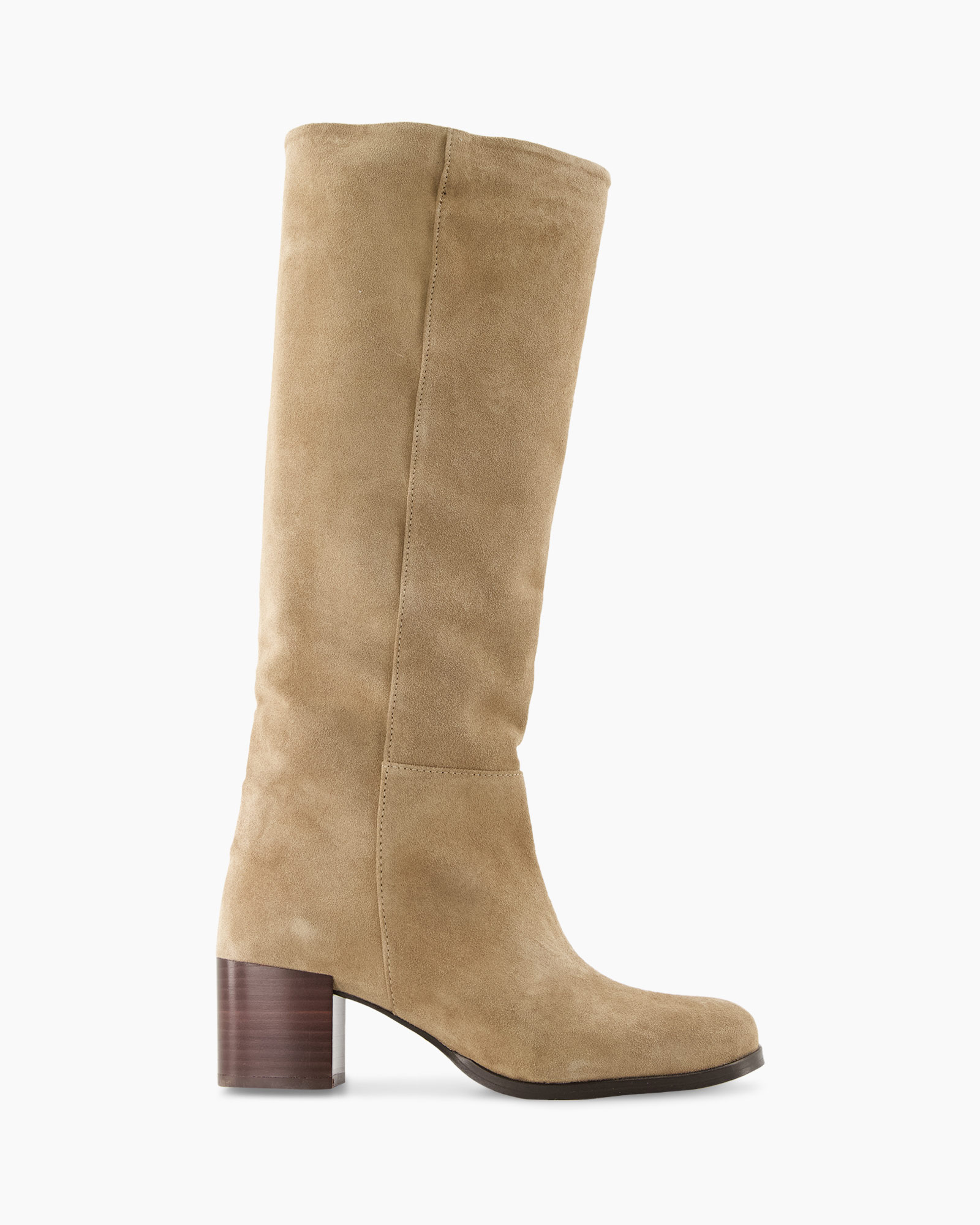 boots, knee-high, suede, beige, block heel