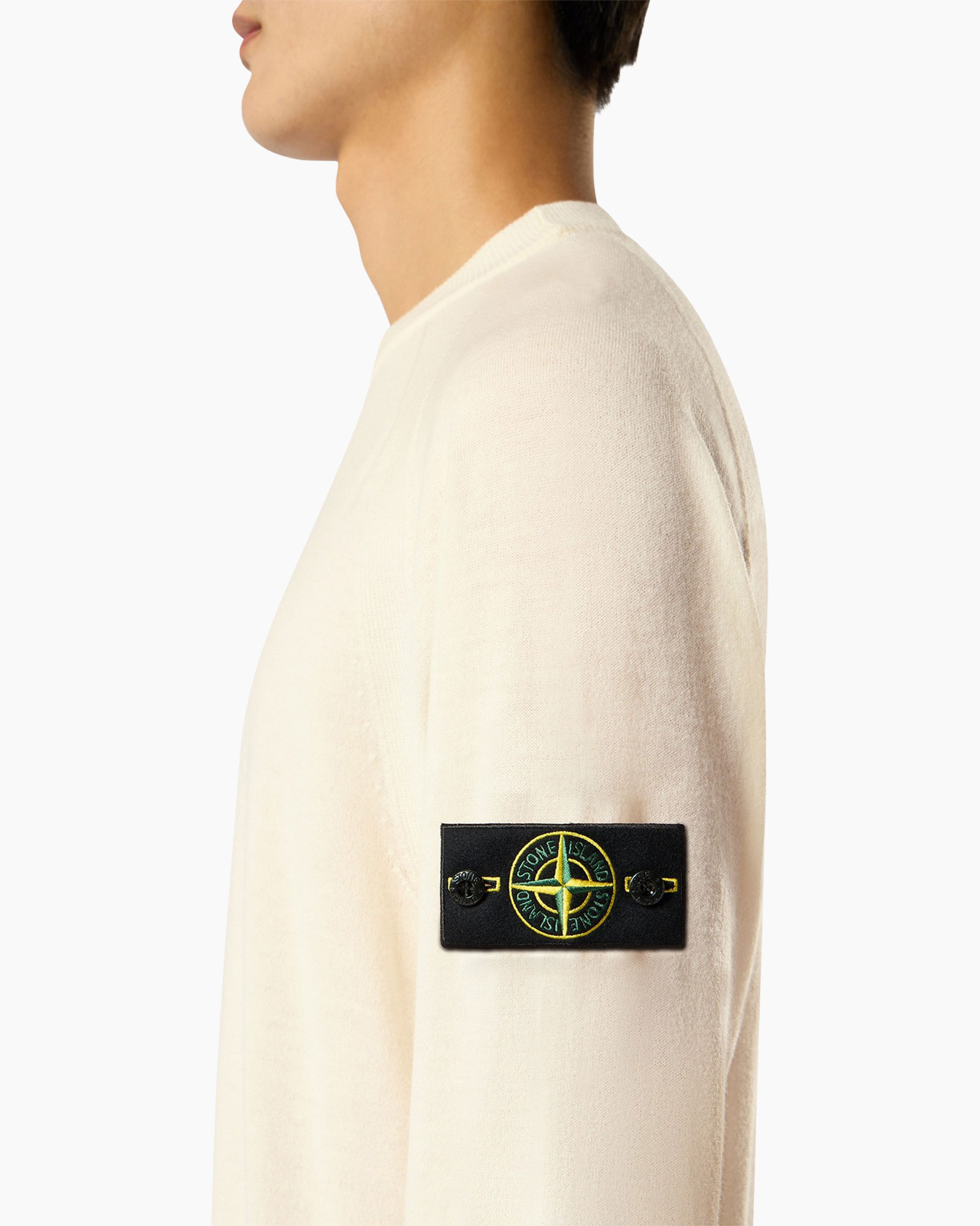 crewneck, cream, knit, patch, logo patch