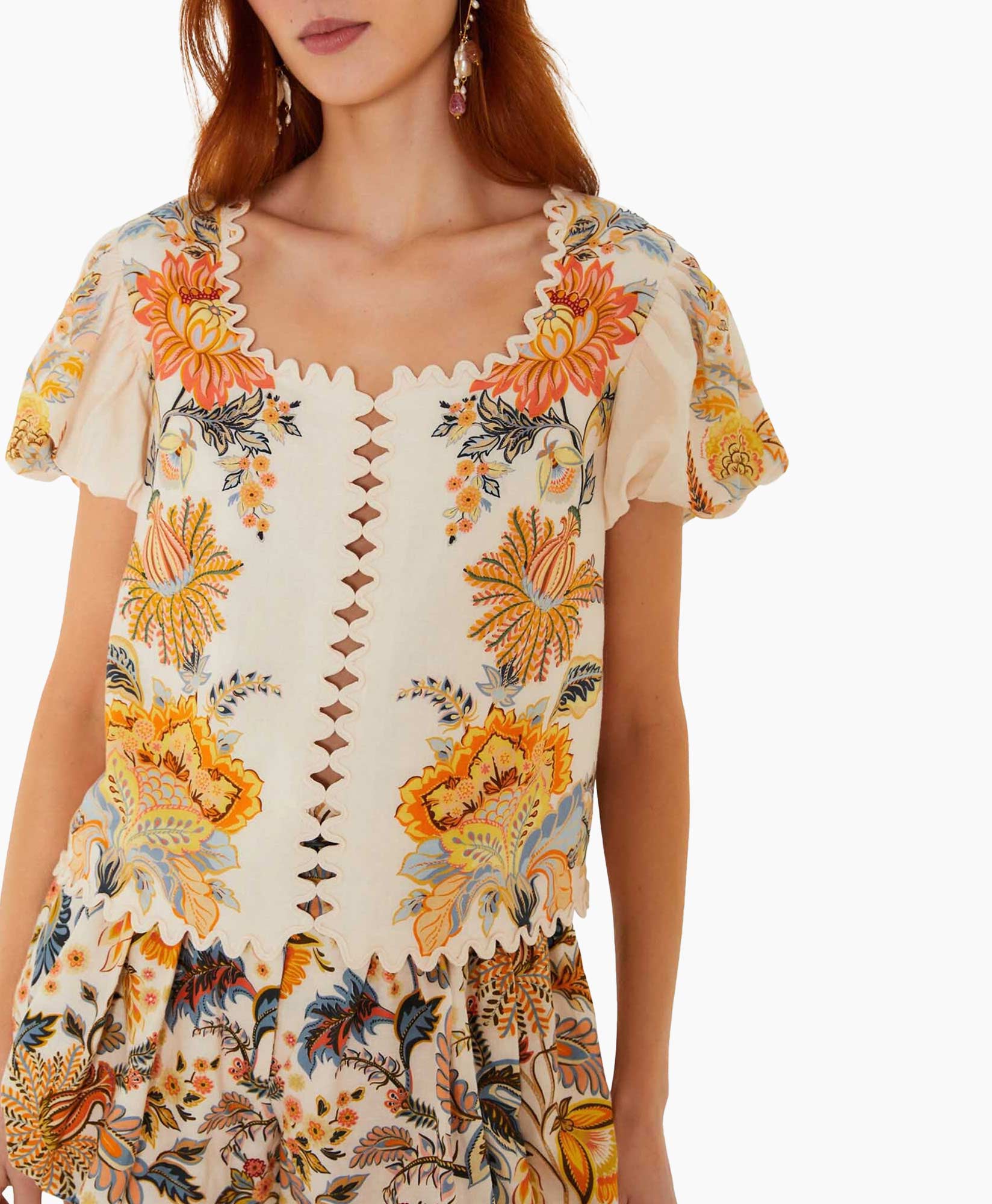 embroidery, floral, blouse, short-sleeve, cream