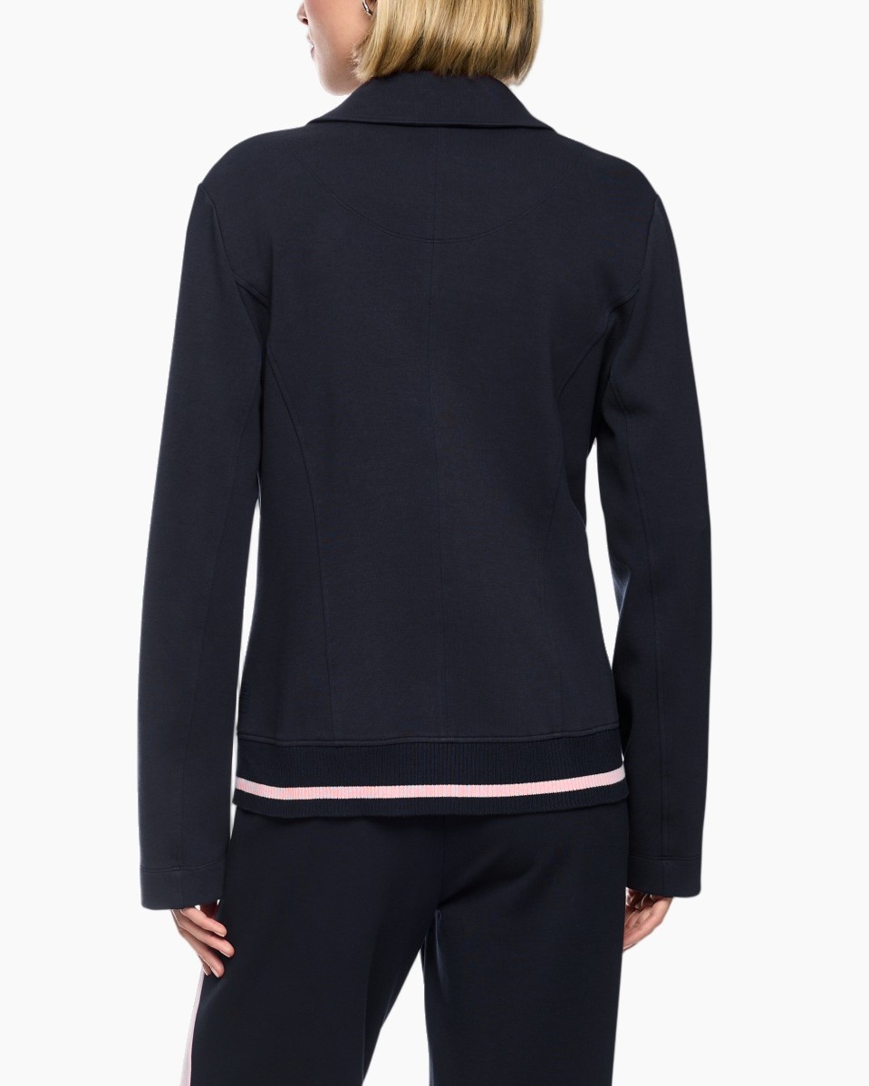 jacket, navy, collar, hem stripe, long sleeves