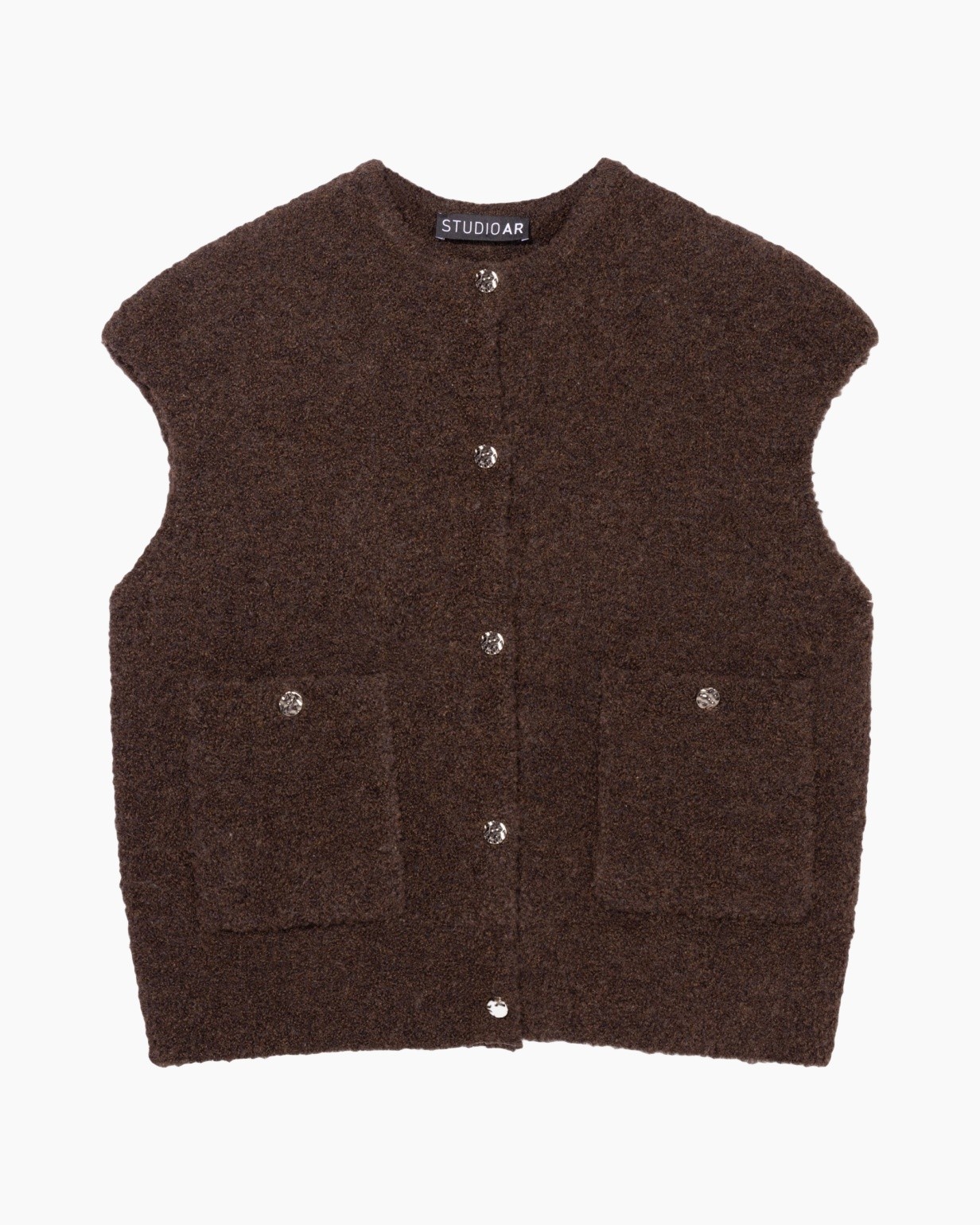 vest, knit, brown, cardigan, pockets