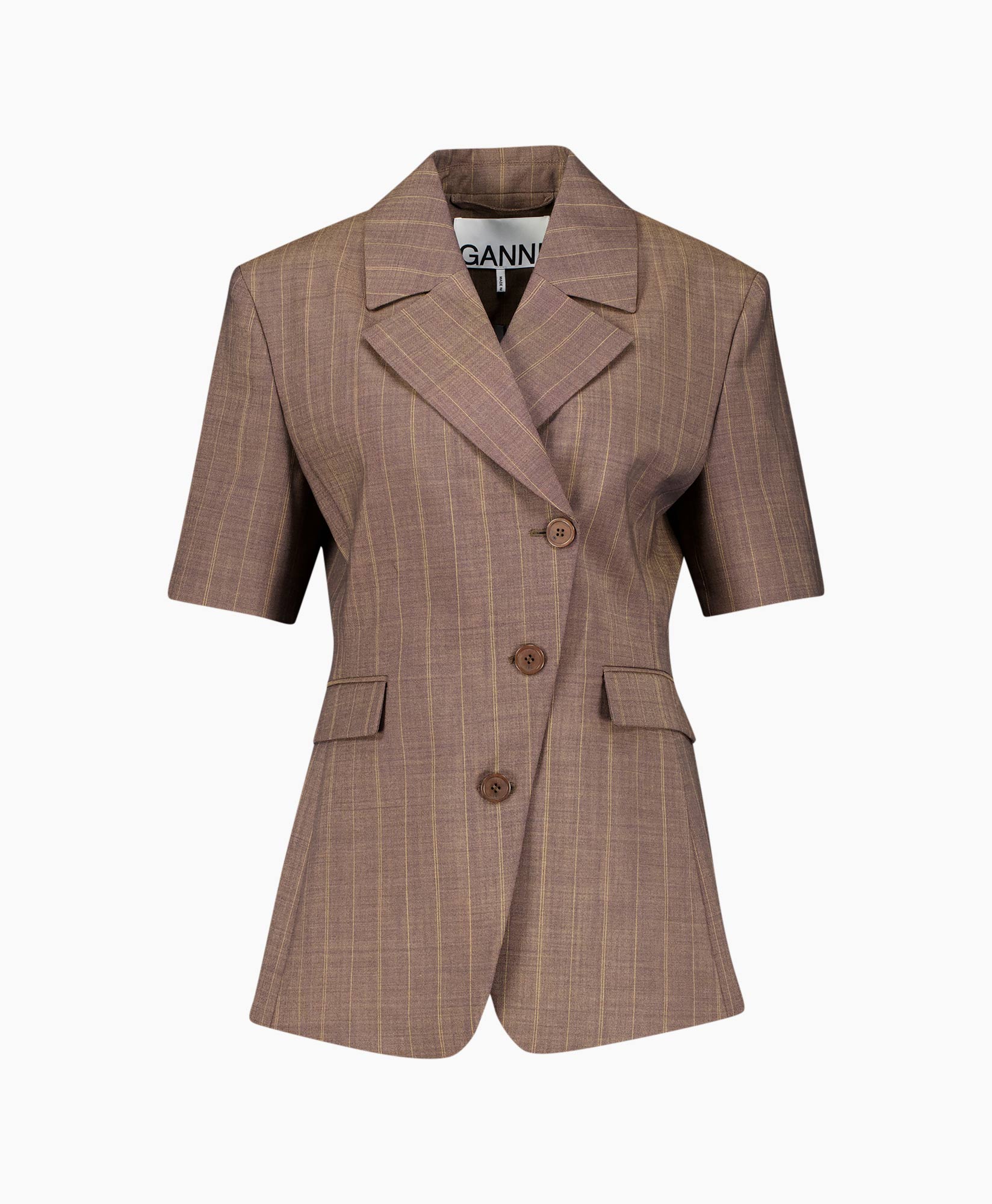 blazer, short sleeve, plaid, brown, double-breasted