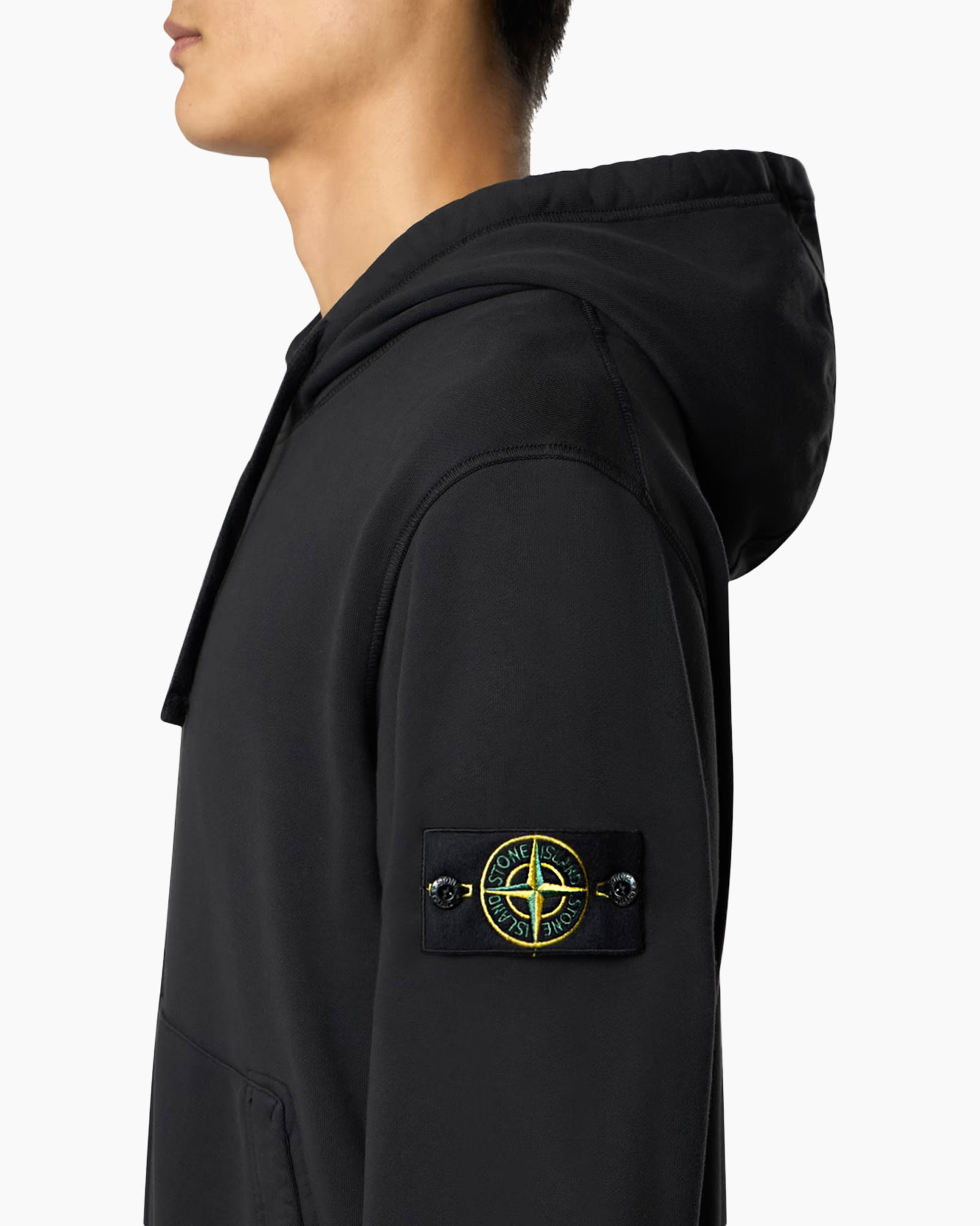 hoodie, hooded, black, patch, waist-pocket