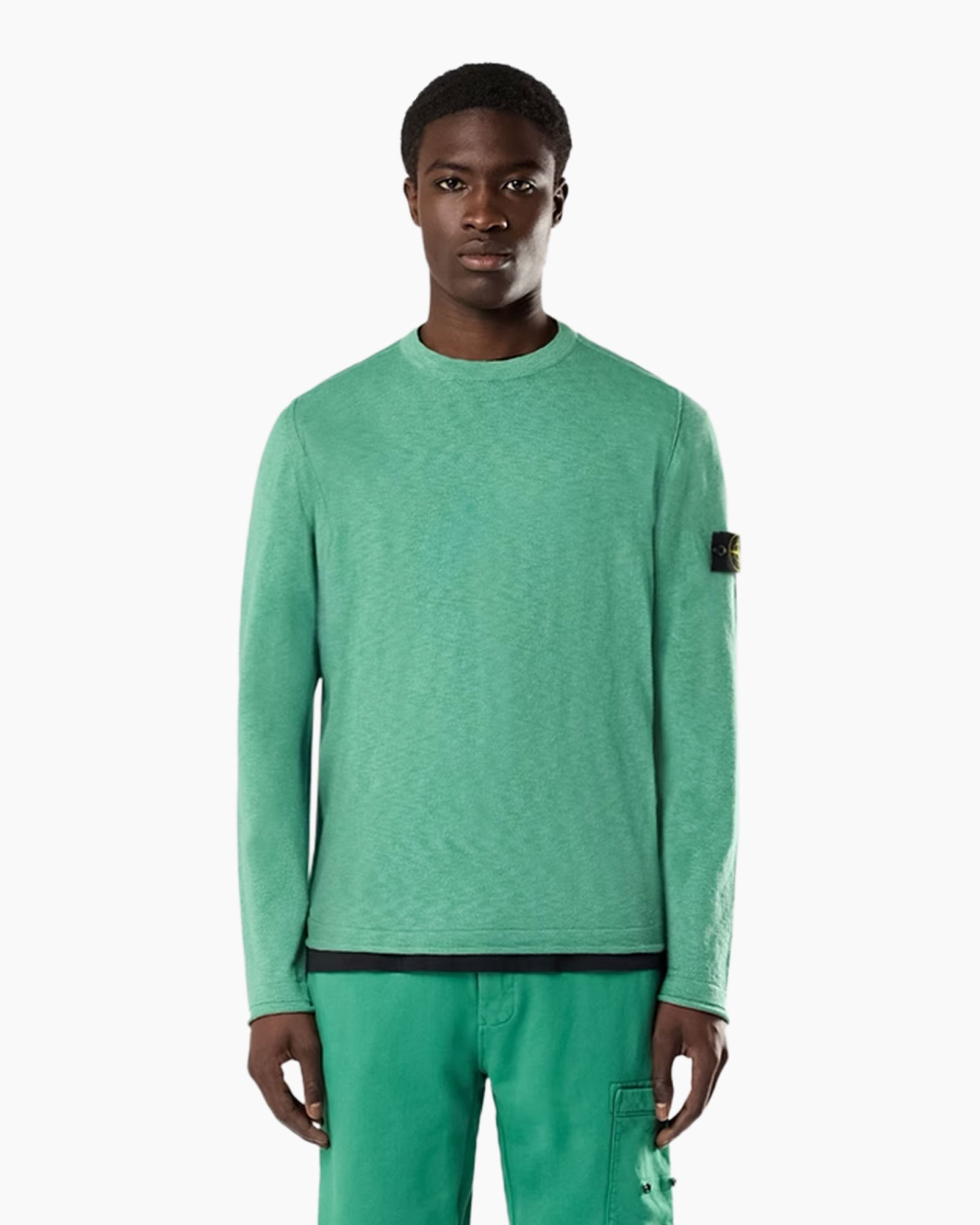 long sleeve, green, crew neck, solid color, baselayer or top