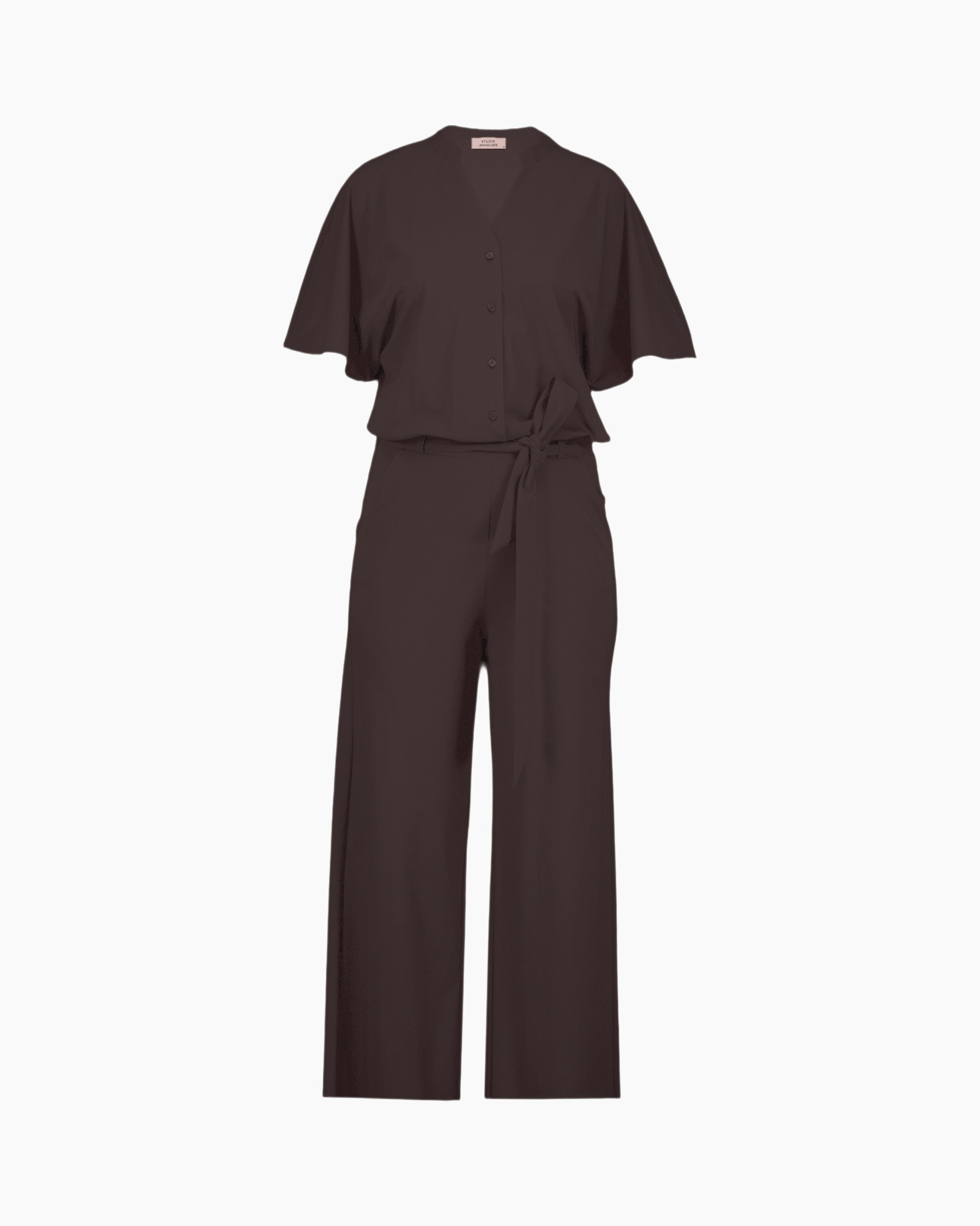jumpsuit, monochrome, short-sleeve, button-up, tie-waist