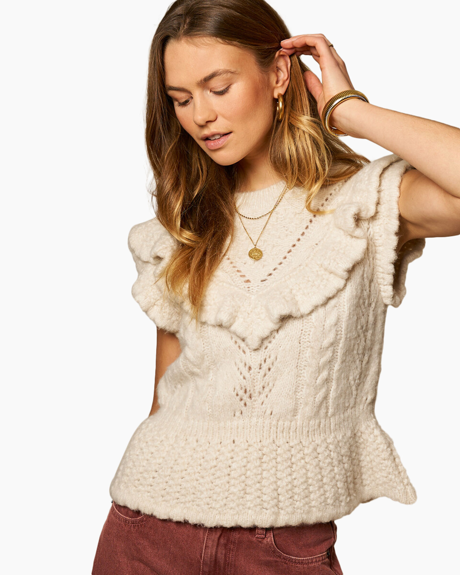 Blouse, Clothing, Knitwear, Sweater, Person