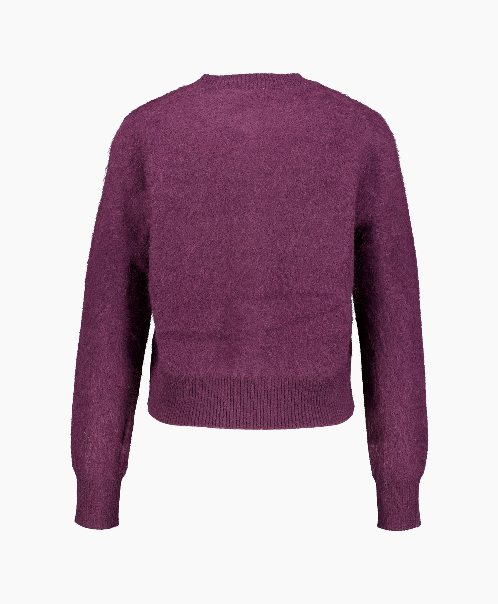 knit sweater, pullover, purple, long sleeves, ribbed hem
