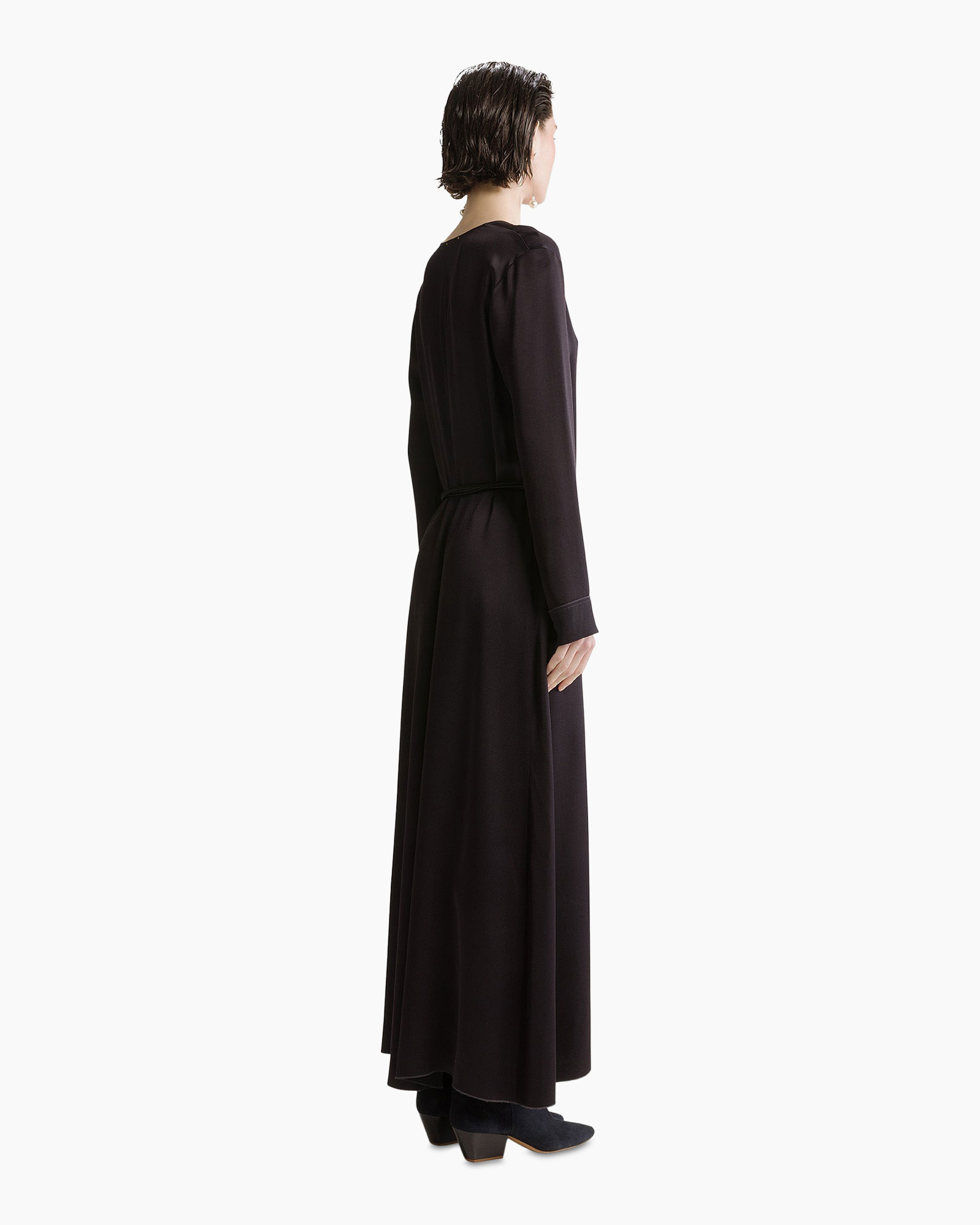 dress, maxi, long-sleeve, v-neck, belted