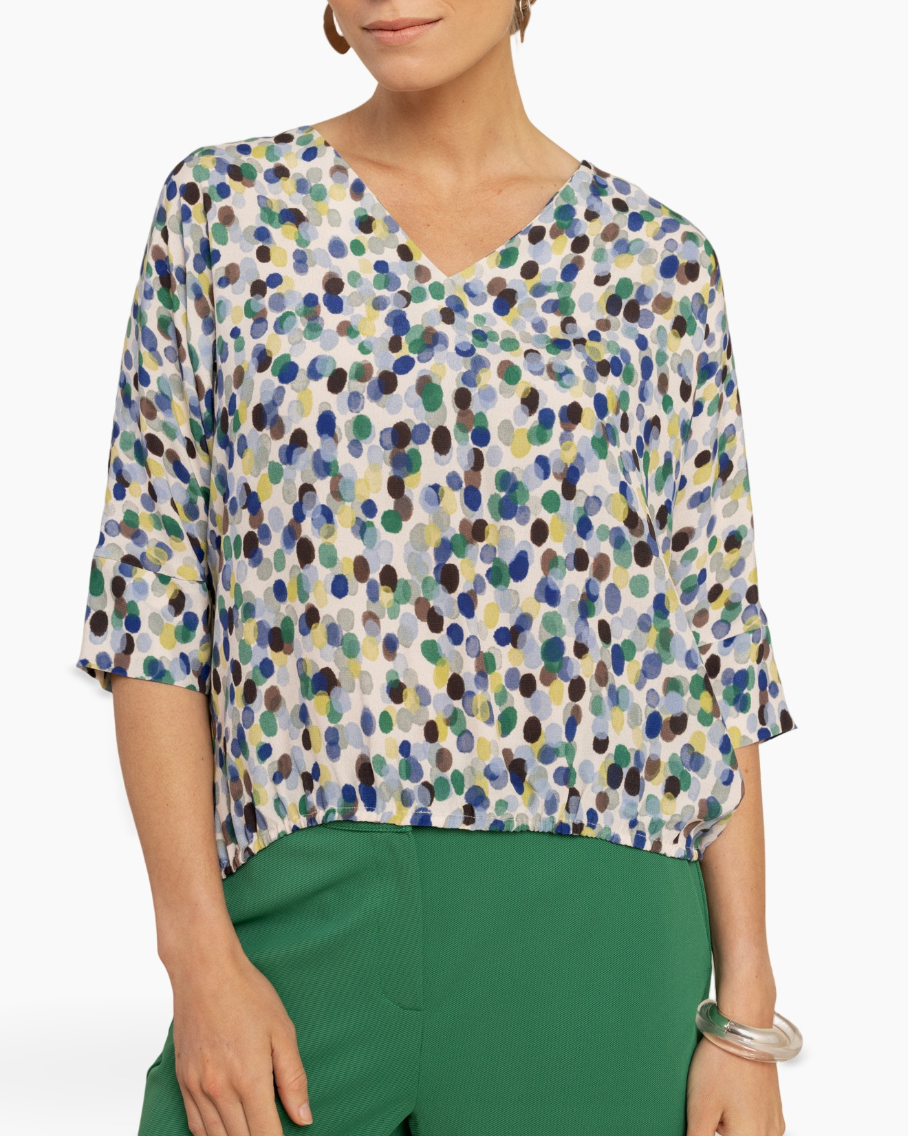 blouse, top, polka-dot pattern, colorful dots, v-neck