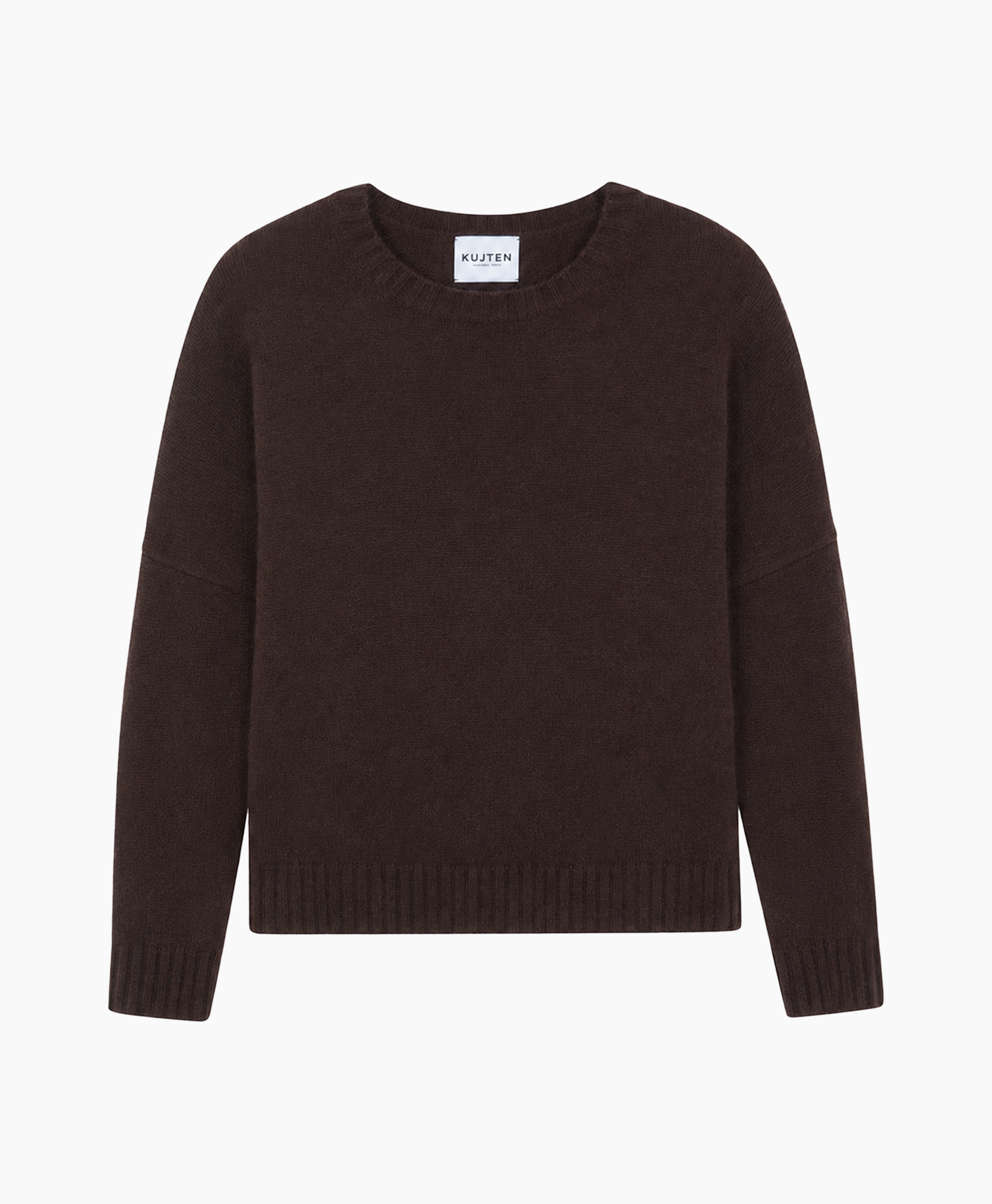 sweater, crewneck, knit, brown, oversized sleeves