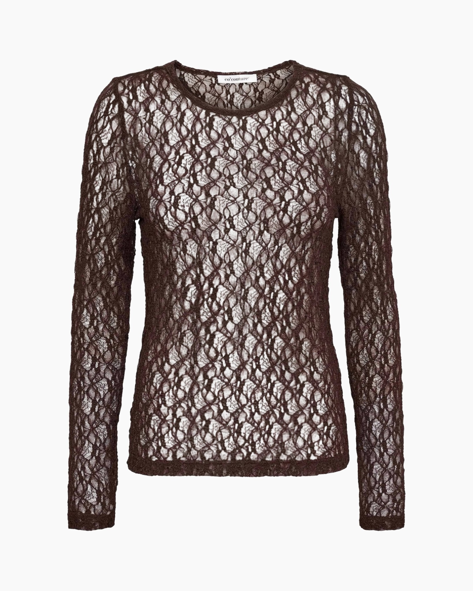 lace, sweater, long-sleeve, brown, mesh