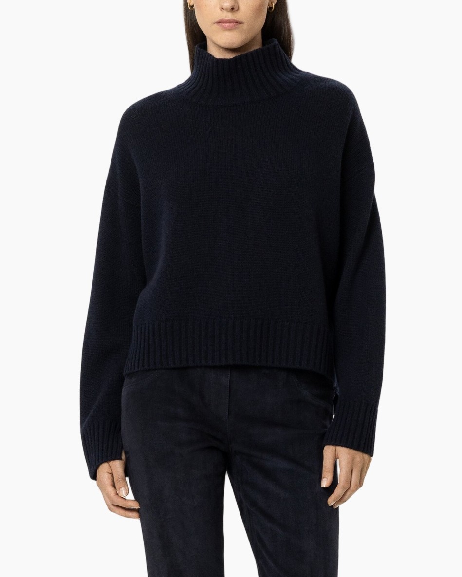 turtleneck, pullover, knit, navy, loose-fit