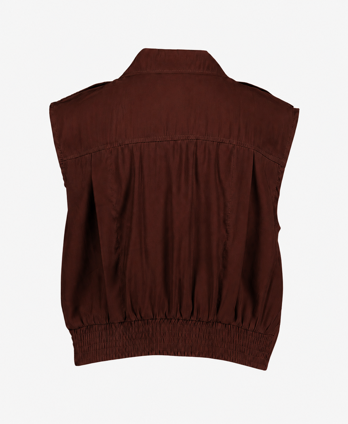 vest, sleeveless, brown, elastic hem, shirr