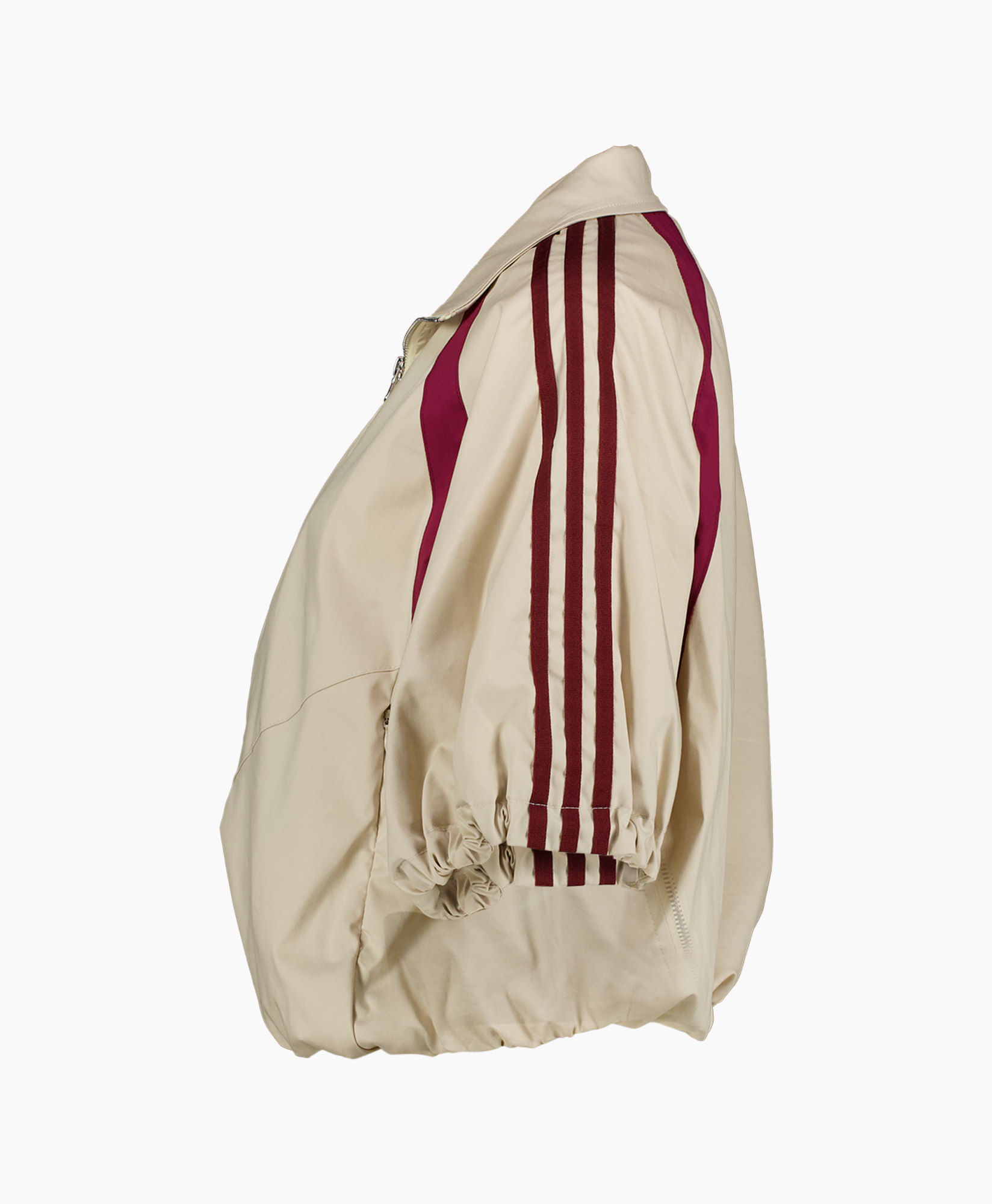jacket, windbreaker, beige, purple stripe, puff sleeve