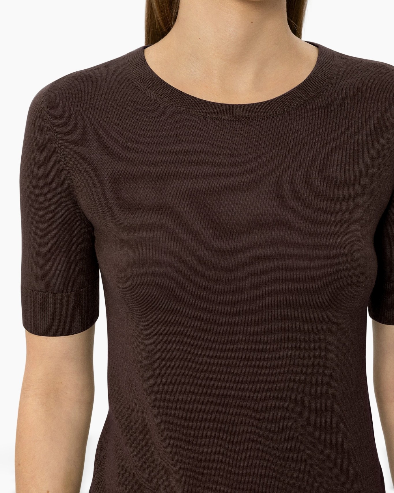 brown, knit, tshirt, short-sleeve, round-neck