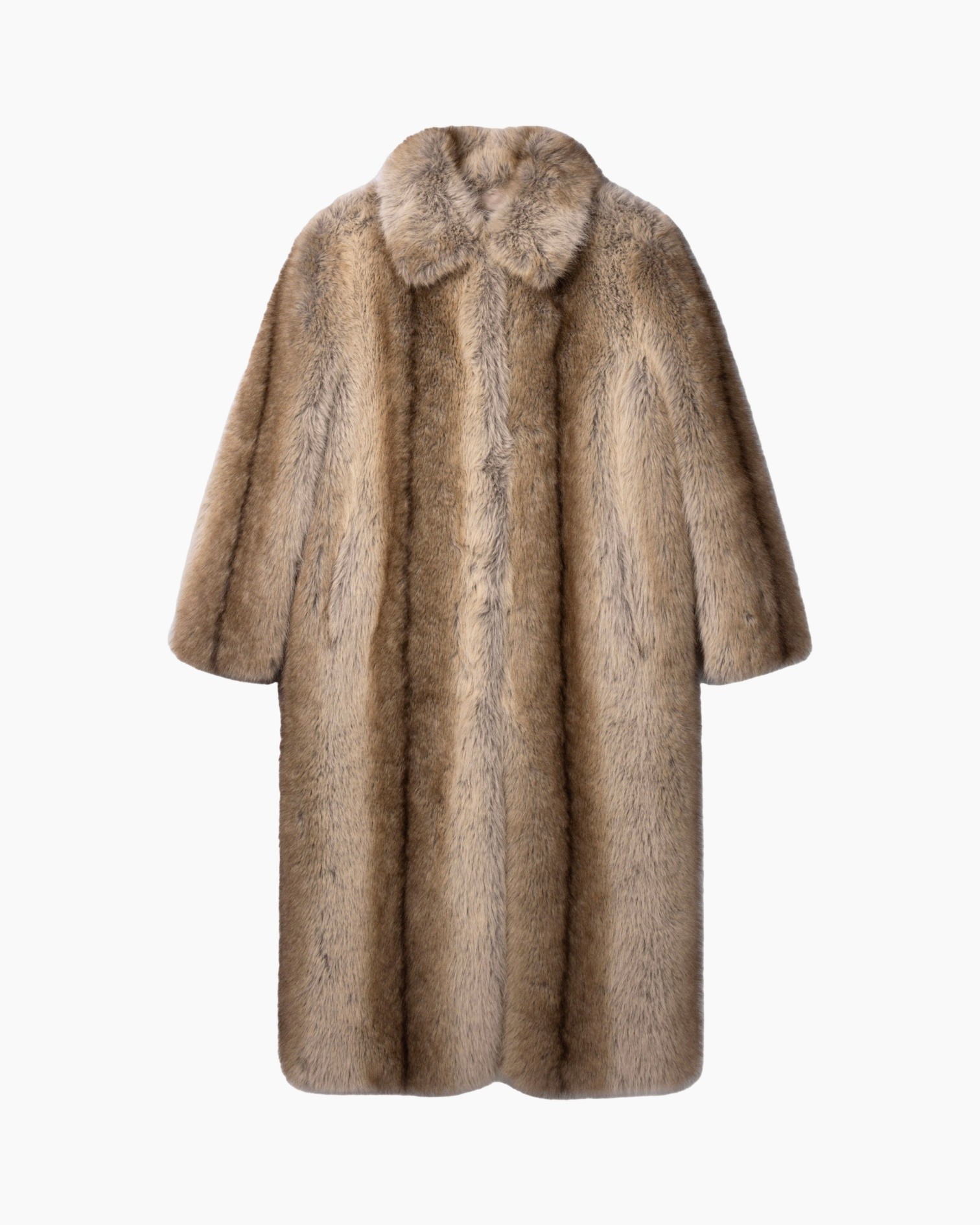 fur coat, full-length, brown, collar, outerwear