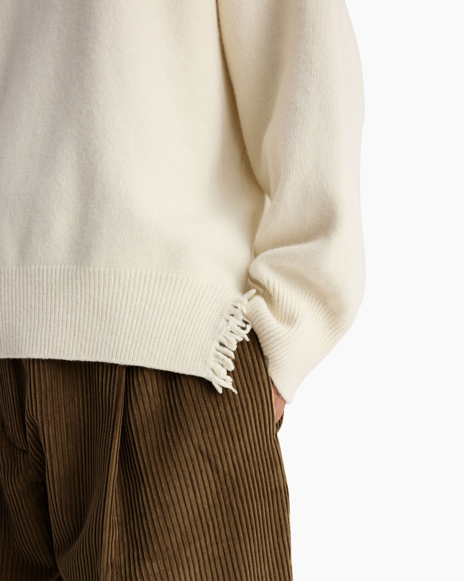 sweater, knitwear, cream, sleeve, hem fringe