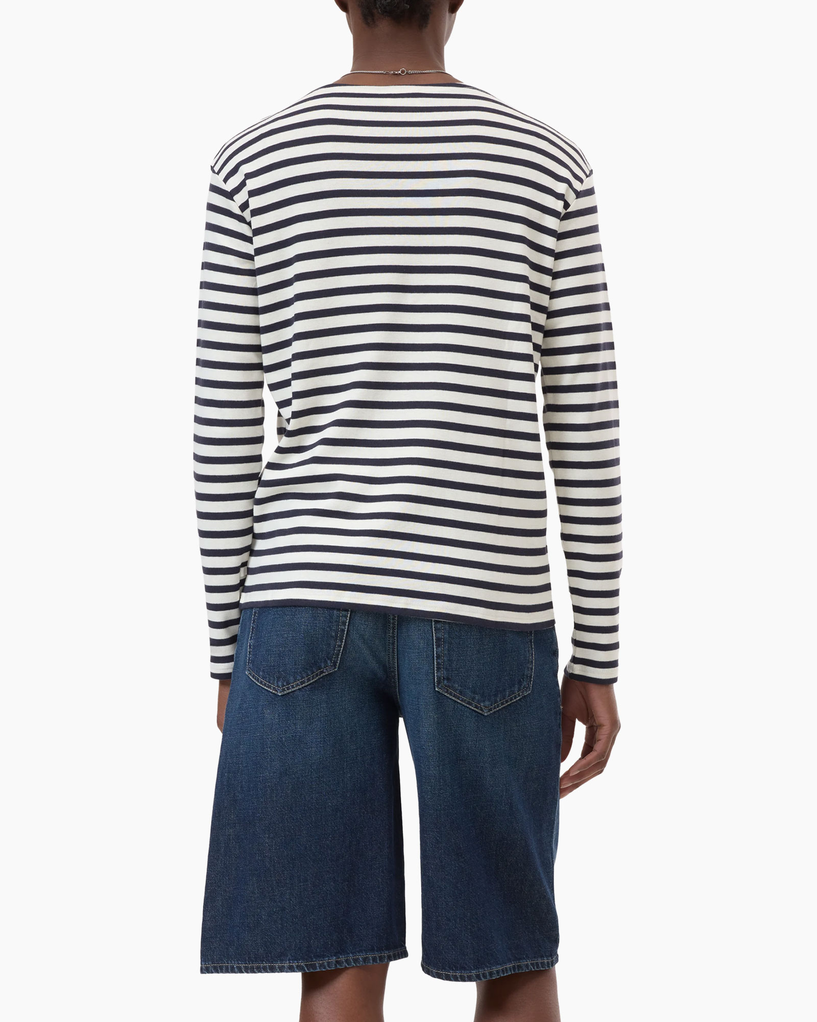 striped shirt, long-sleeve, navy white, crew neck, t-shirt knit