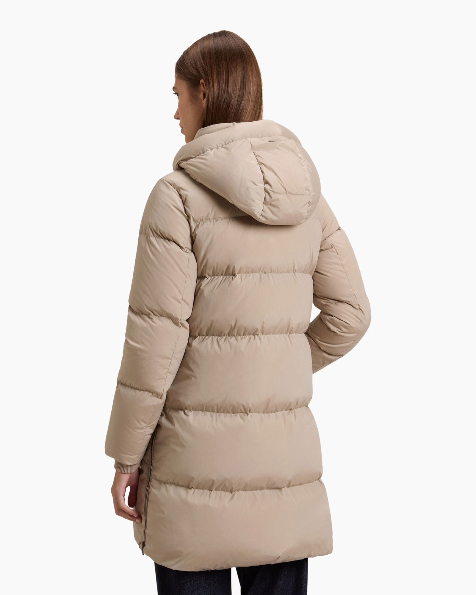 coat, puffer, down, beige, hooded