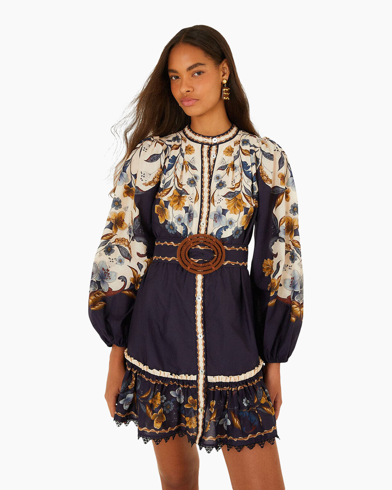 dress, bohemian, floral, long-sleeve, belt